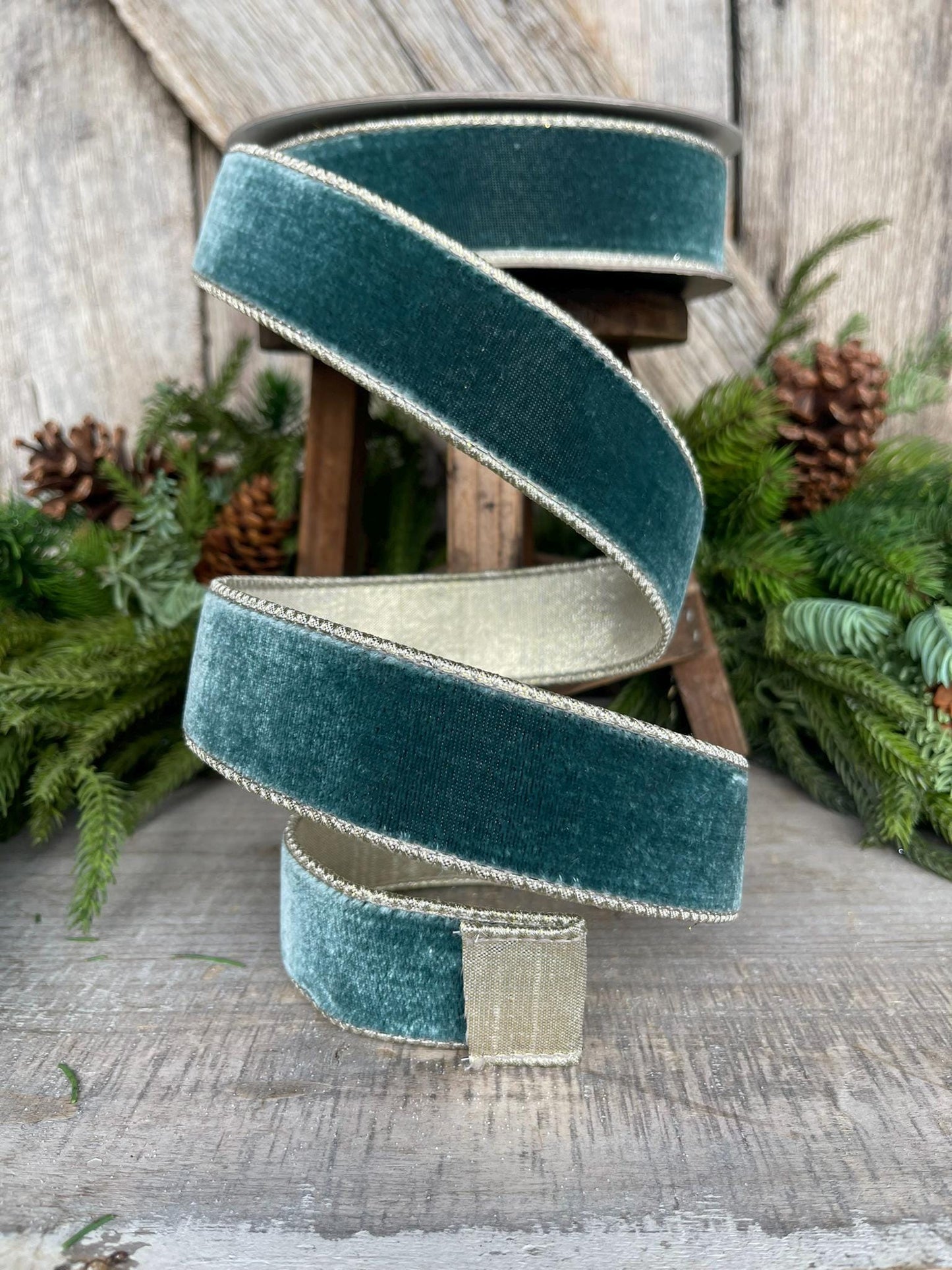 1.5" Teal Celadon Flashy Velvet Ribbon, Farrisilk ribbon