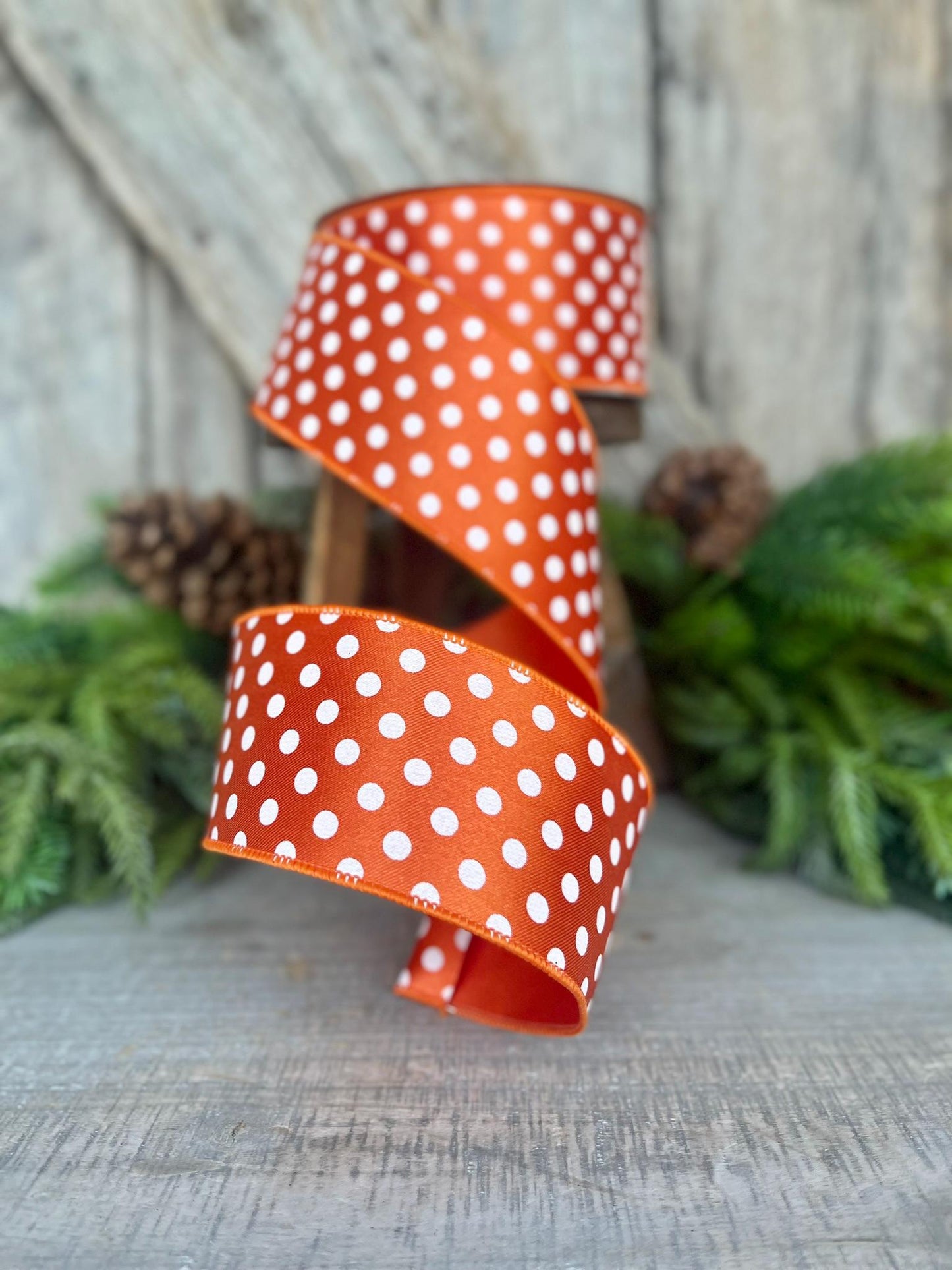 2.5" Orange & White Mini Dots, Farrisilk Ribbon