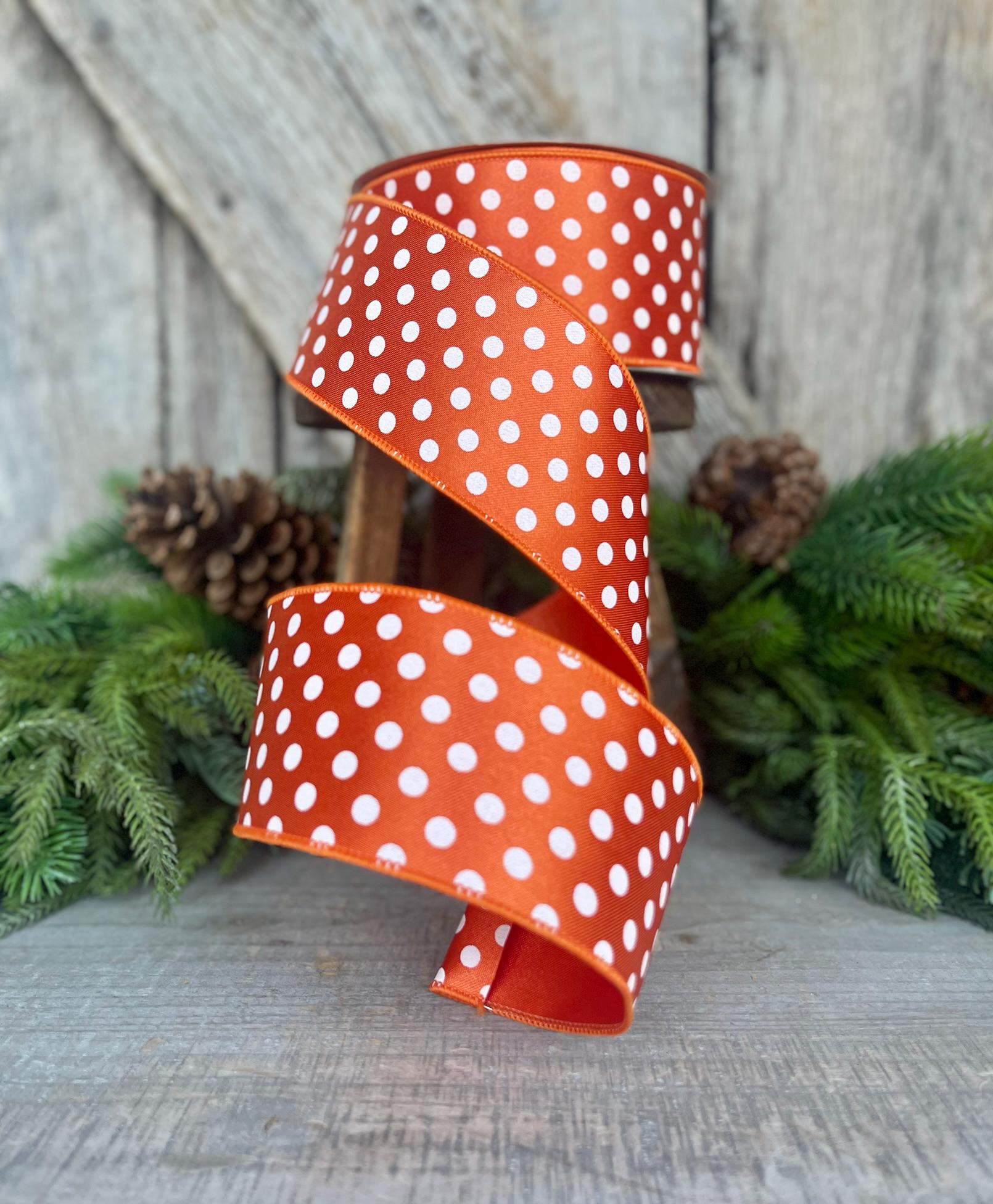 2.5" Orange & White Mini Dots, Farrisilk Ribbon