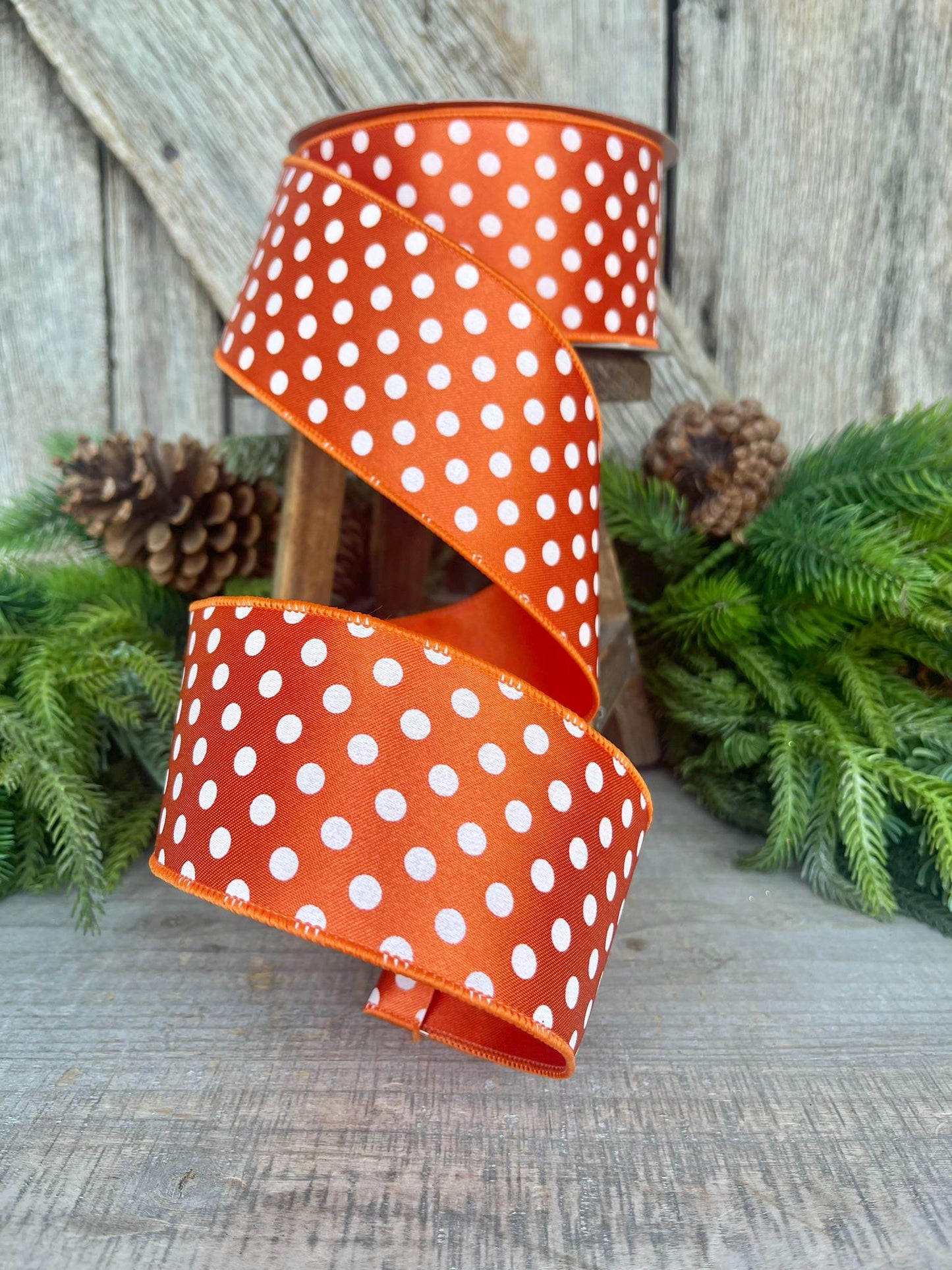 2.5" Orange & White Mini Dots, Farrisilk Ribbon