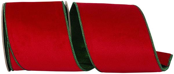 4" Red Emerald Velvet, 2 Tone Velvet, Christmas Velvet, Red and Green Velvet, Wreath Supply, Christmas Tree Ribbon, 94386W-985-10D