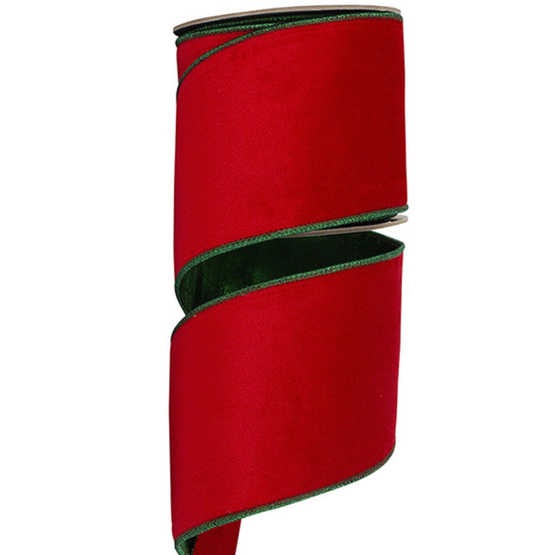 4" Red Emerald Velvet, 2 Tone Velvet, Christmas Velvet, Red and Green Velvet, Wreath Supply, Christmas Tree Ribbon, 94386W-985-10D