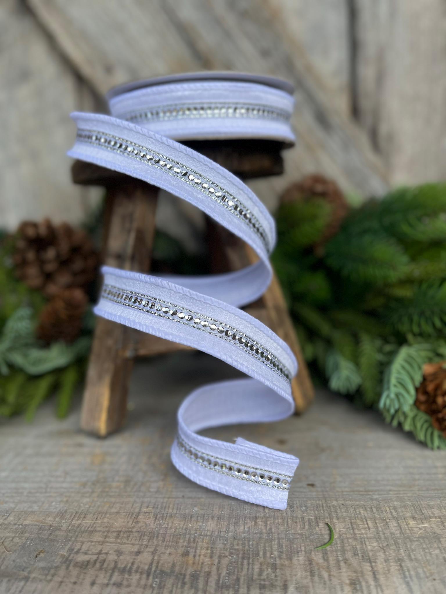 1" White Silver Twinkle Trim Ribbon, Farrisilk ribbon