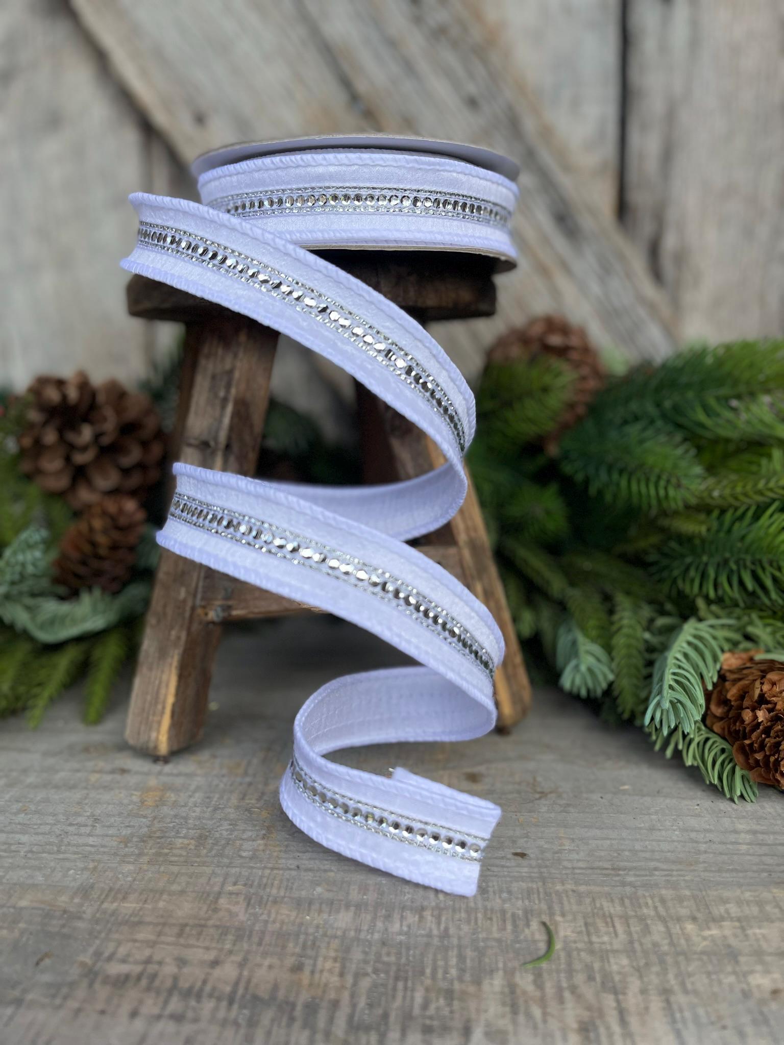 1" White Silver Twinkle Trim Ribbon, Farrisilk ribbon