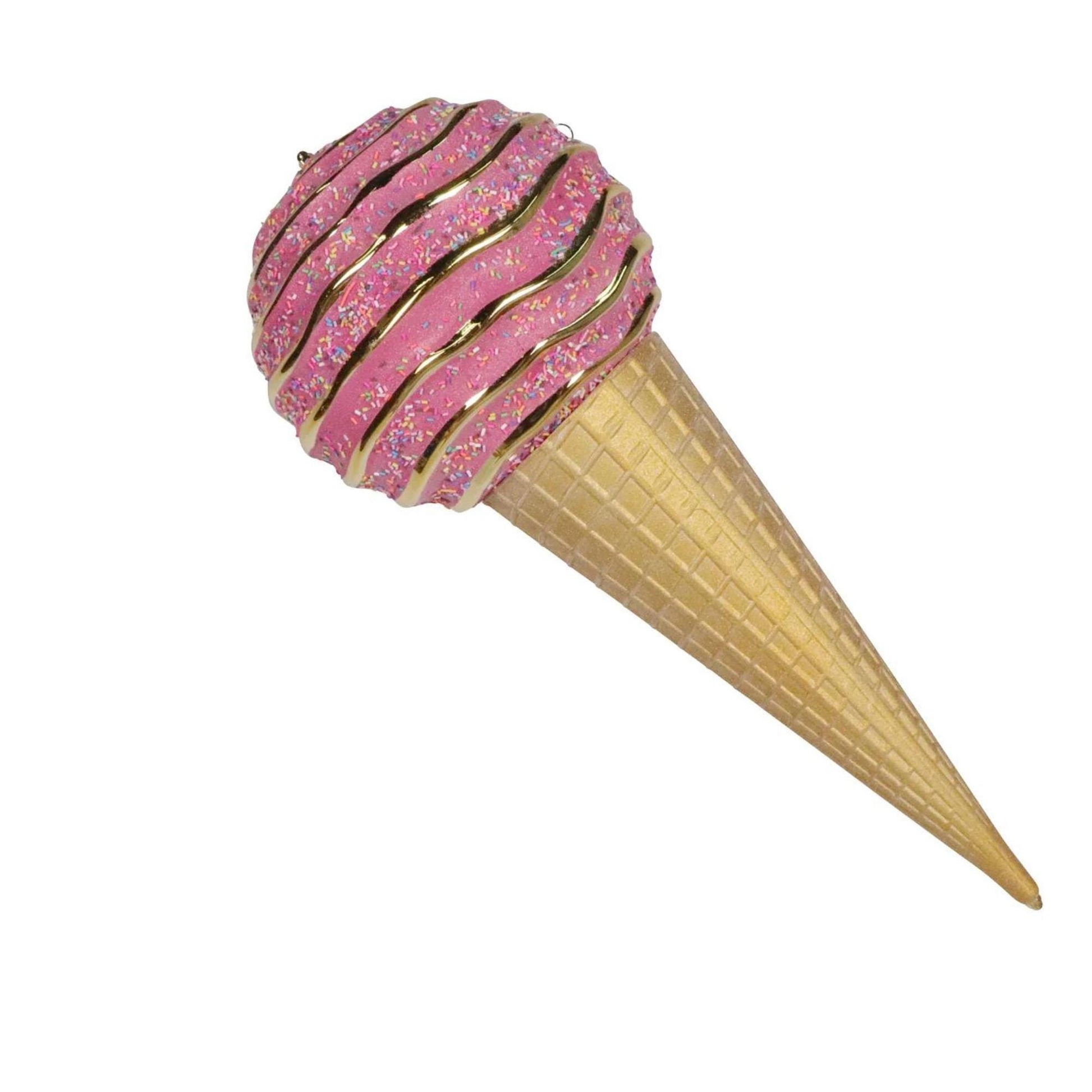 15" Pink Ice Cream Cone Ornament, Farrisilk Candy Couture, Candy Theme, Christmas Ornament, Pink Ice Cream Cone, CX069-08