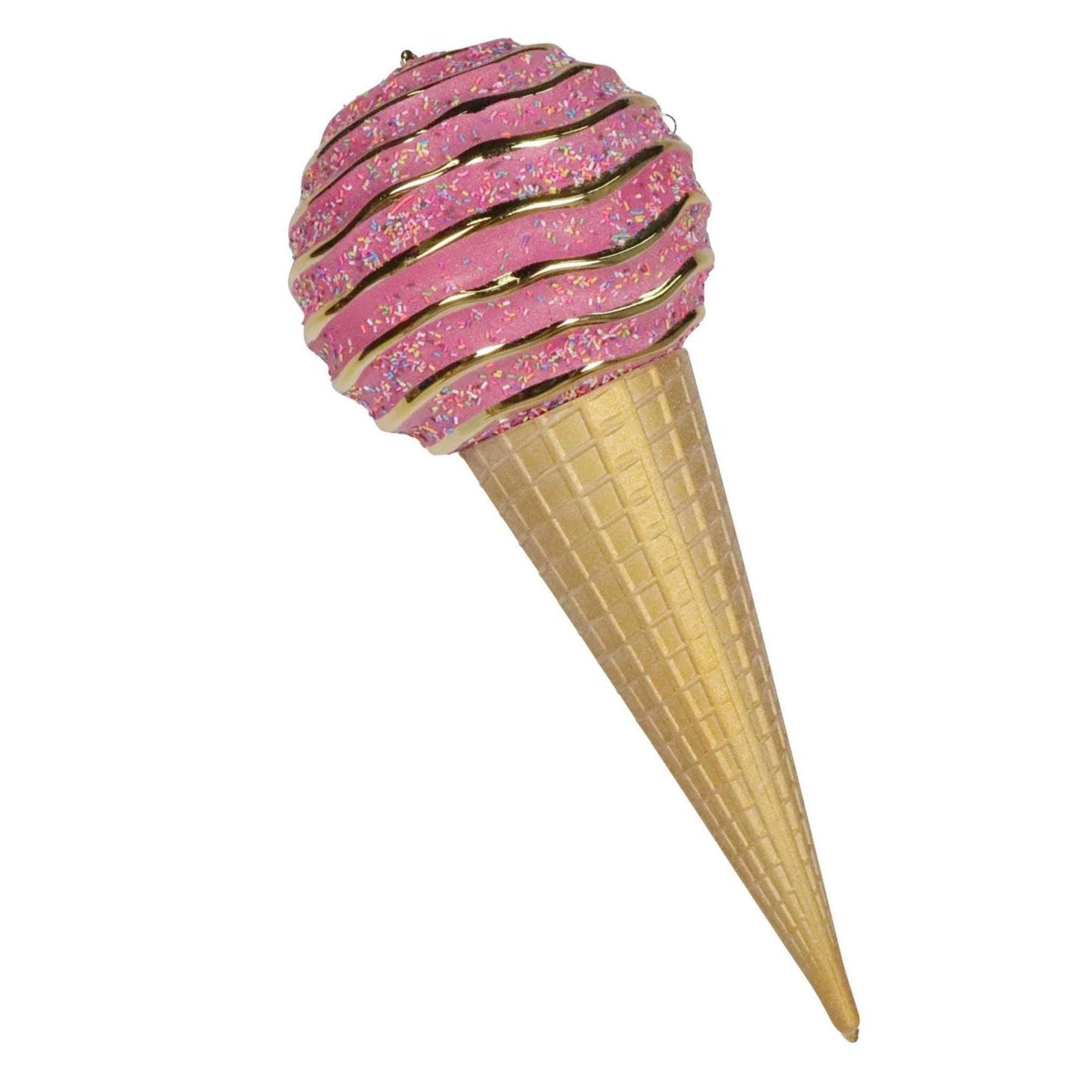 15" Pink Ice Cream Cone Ornament, Farrisilk Candy Couture, Candy Theme, Christmas Ornament, Pink Ice Cream Cone, CX069-08