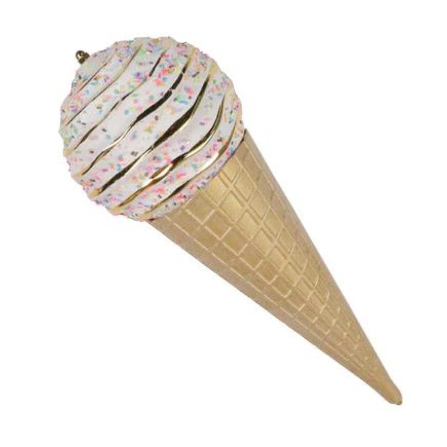 15" White Ice Cream Cone Ornament, Farrisilk Candy Couture, Candy Theme, Christmas Ornament, Sprinkles Ice Cream Cone, CX069-43