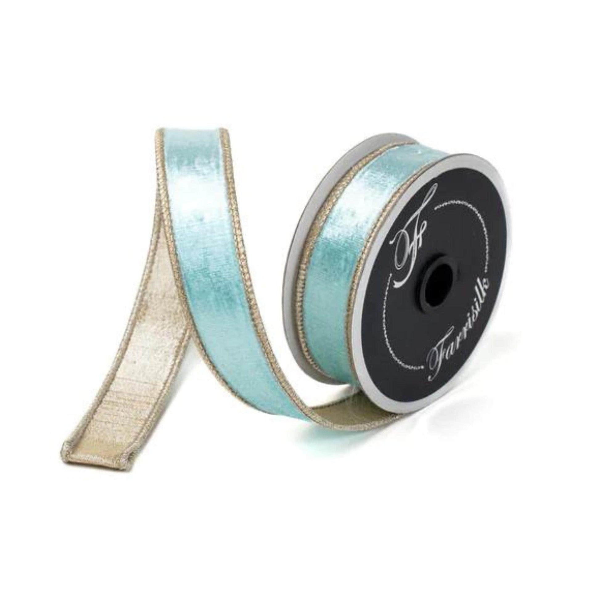 1" Tiffany Blue Satin Velvet Ribbon, Farrisilk Ribbon, Blue Velvet RIbbon, Christmas Ribbon, Aqua Ribbon, Narrow Ribbon, RK661-80, Designer