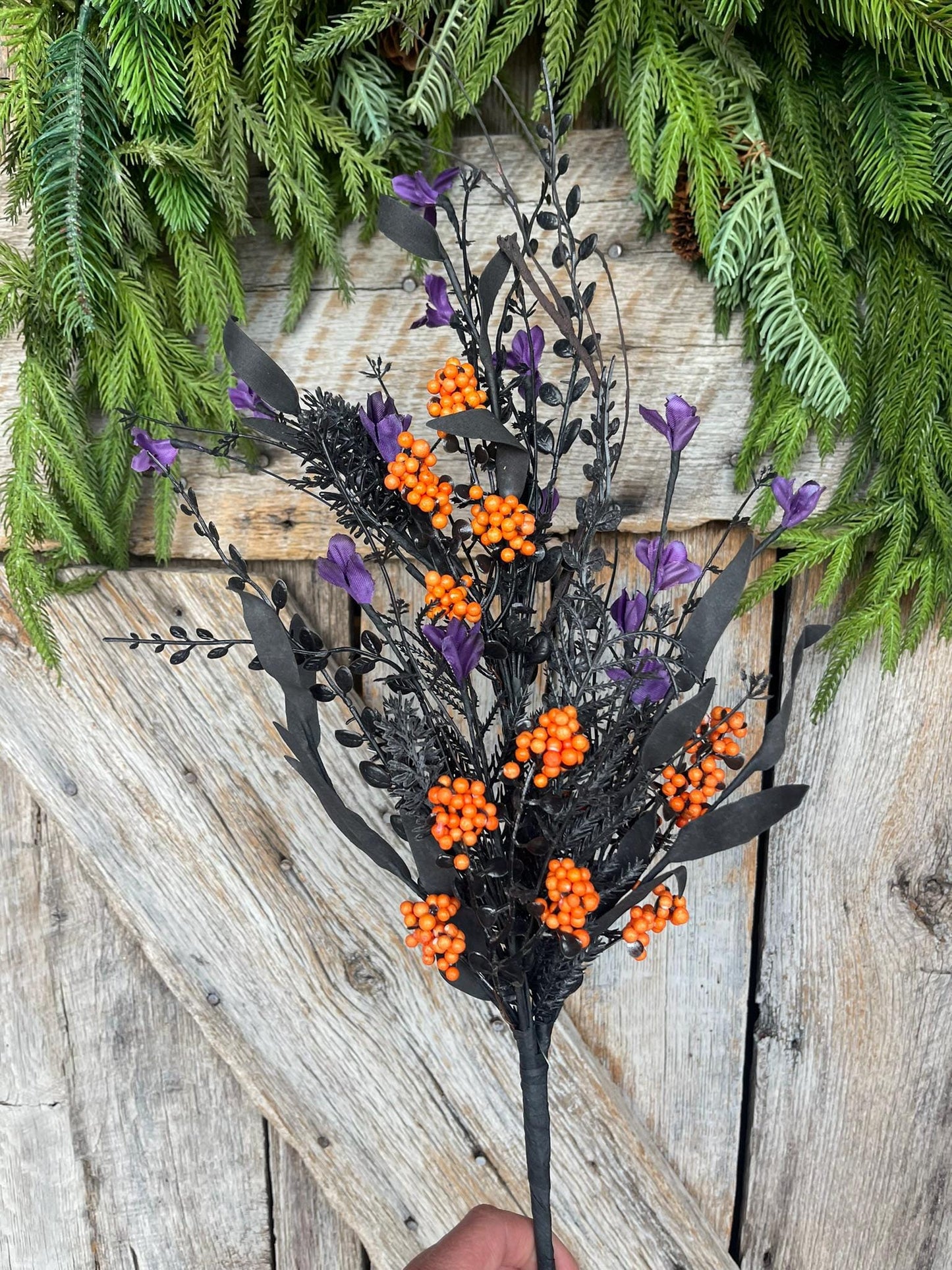 24" Halloween Spray, 60919, Purple MIxed Leaf Spray, Halloween Greenery, FH807175