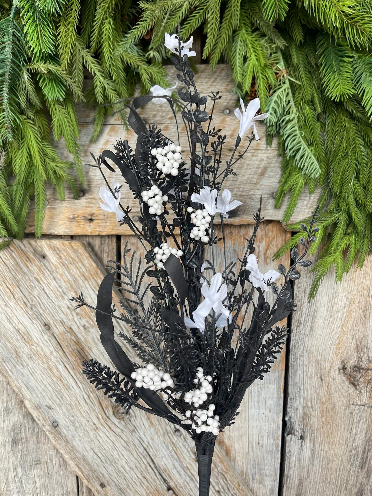 24" Halloween Black White Spray, 60919, Black MIxed Leaf Spray, Halloween Greenery, FH807178