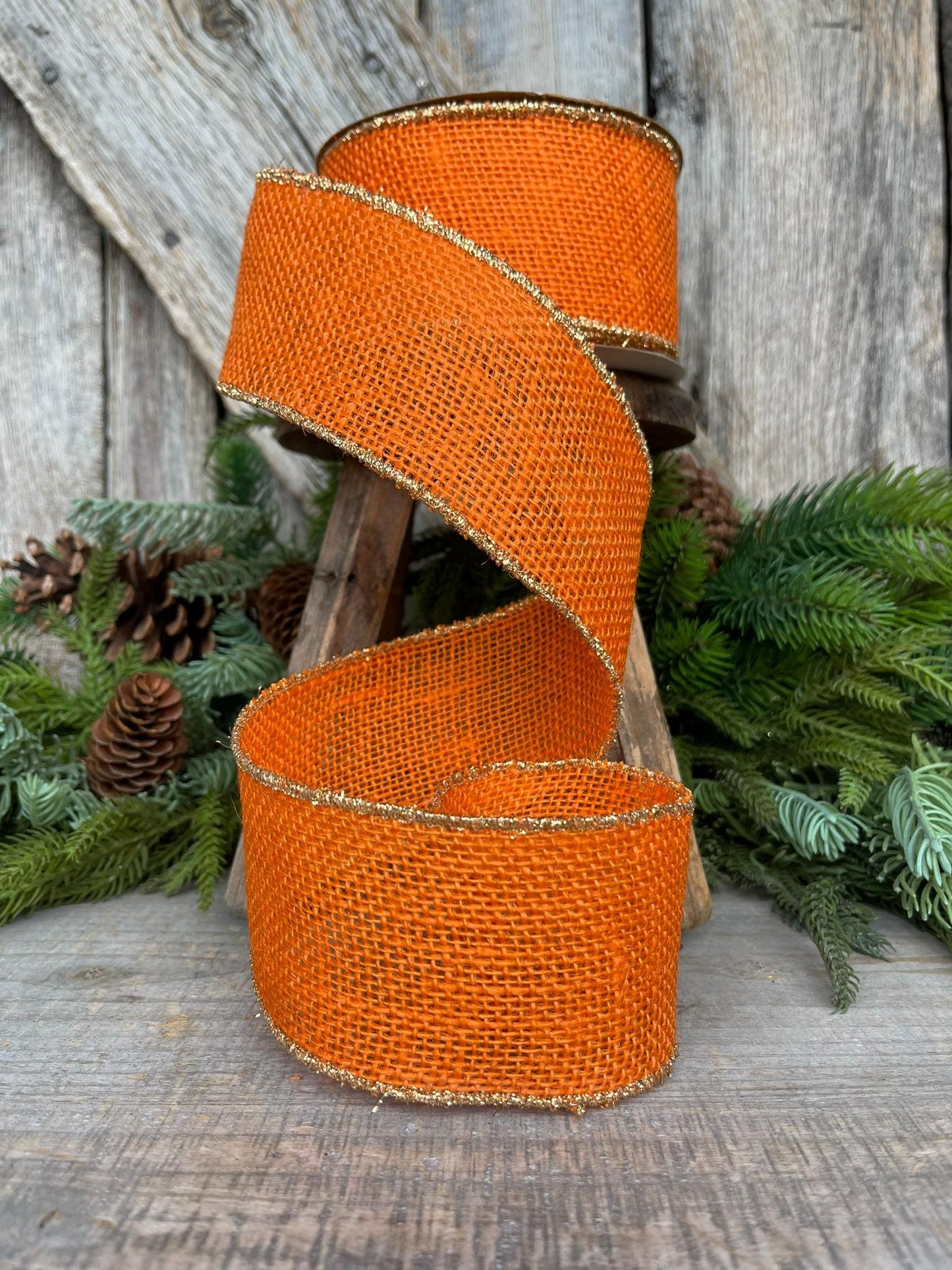 2.5" Orange Burlap Ribbon, Wired RIbbon