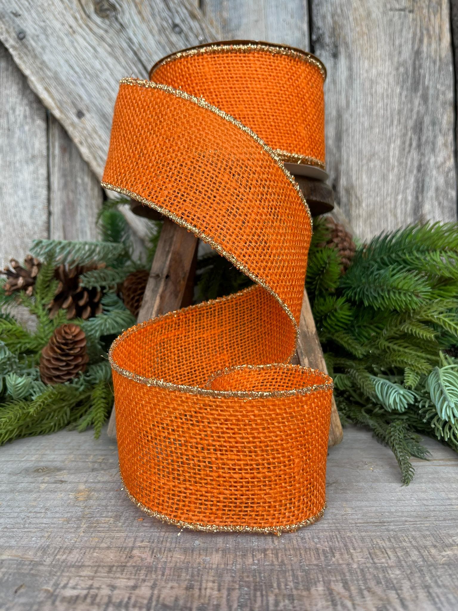 2.5" Orange Burlap Ribbon, Wired RIbbon, Fall Ribbon, Halloween Ribbon, BUrlap Ribbon, Orange Ribbon