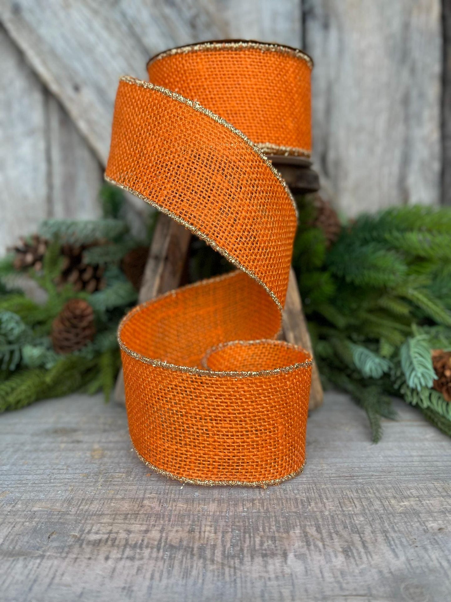 2.5" Orange Burlap Ribbon, Wired RIbbon