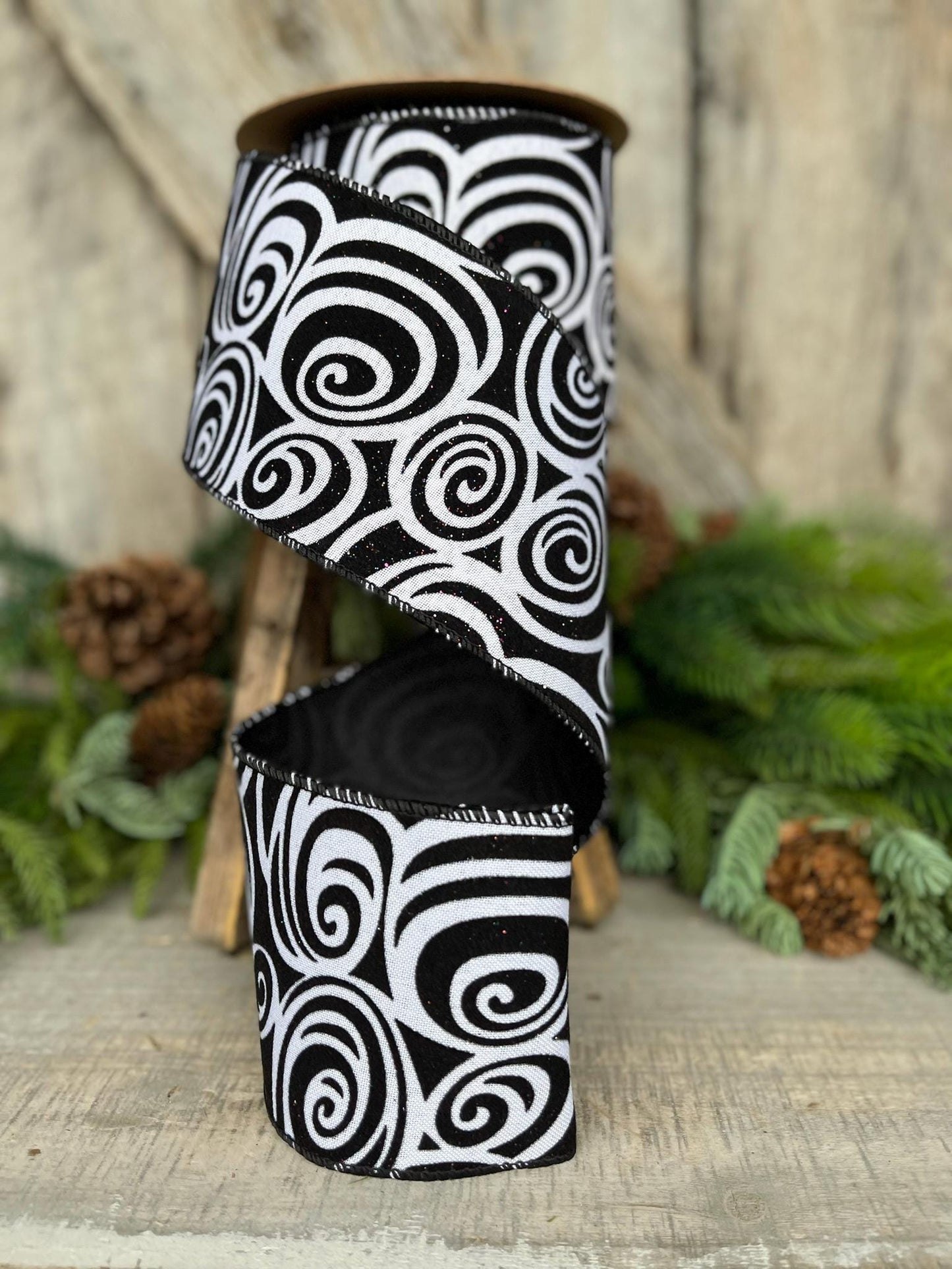 4" Black Swirl Ribbon, Halloween Ribbon