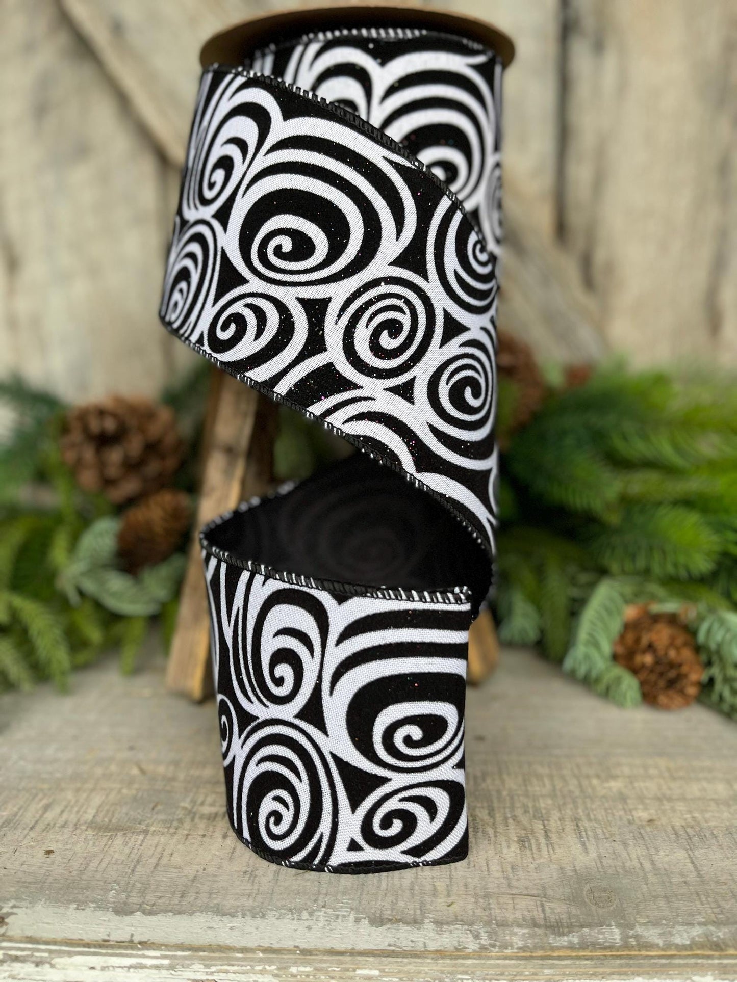 4" Black Swirl Ribbon, Halloween Ribbon