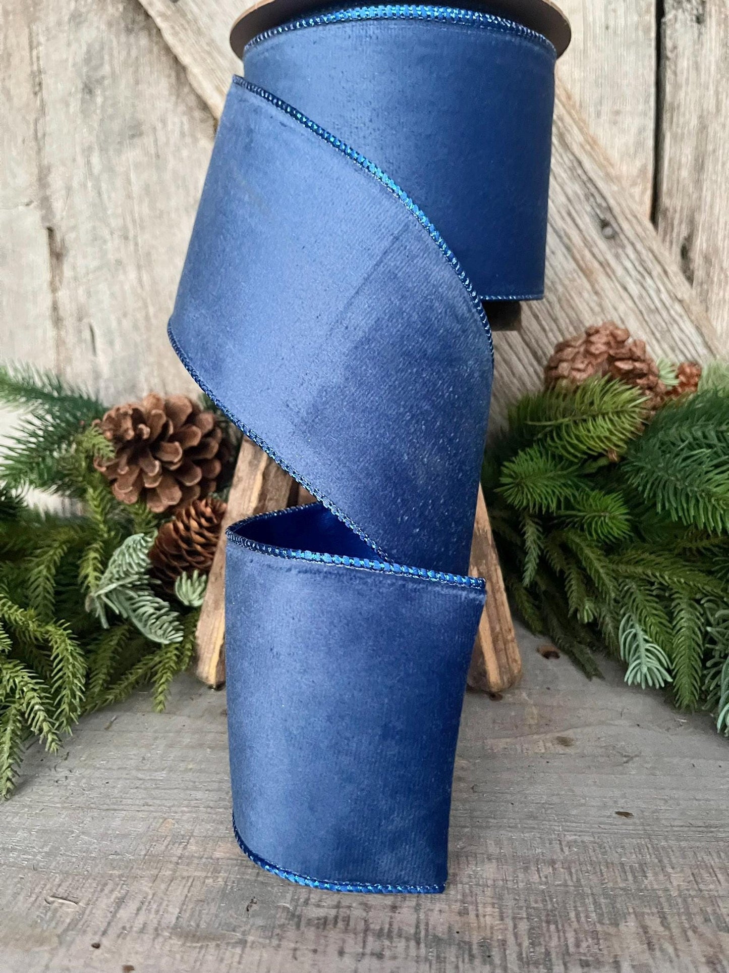 4" Blue Velvet Ribbon, Wired Ribbon, Christmas Ribbon, Blue Christmas Velvet, Christmas Tree Ribbon, Blue Ribbon