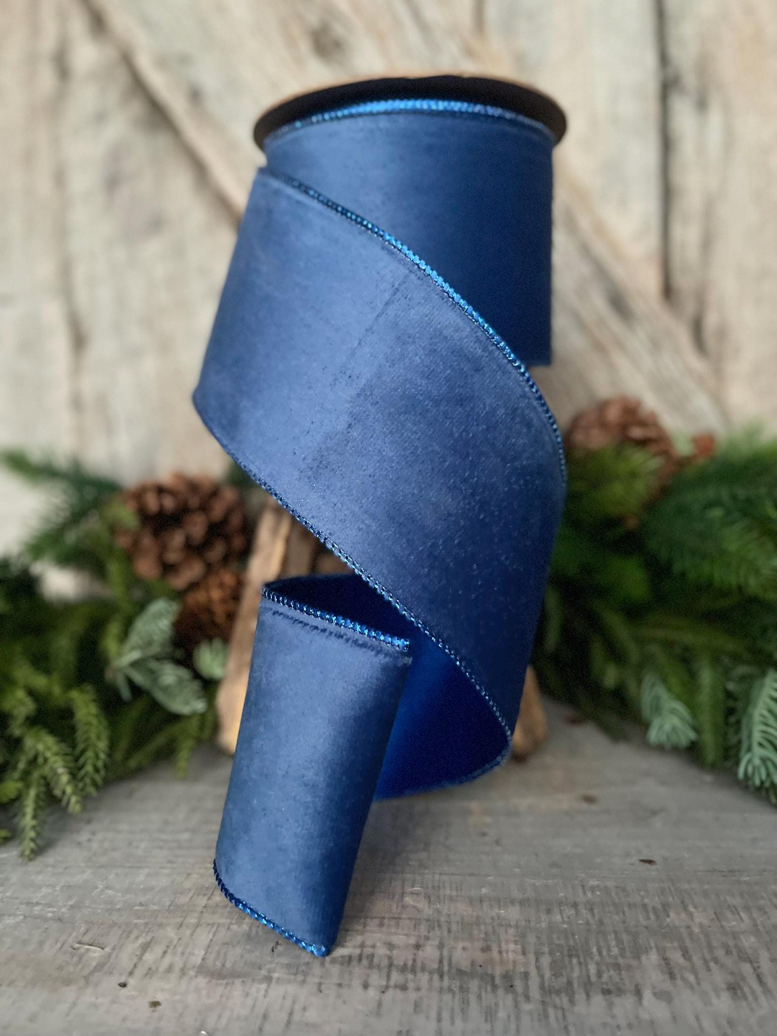 4" Blue Velvet Ribbon, Wired Ribbon, Christmas Ribbon, Blue Christmas Velvet, Christmas Tree Ribbon, Blue Ribbon