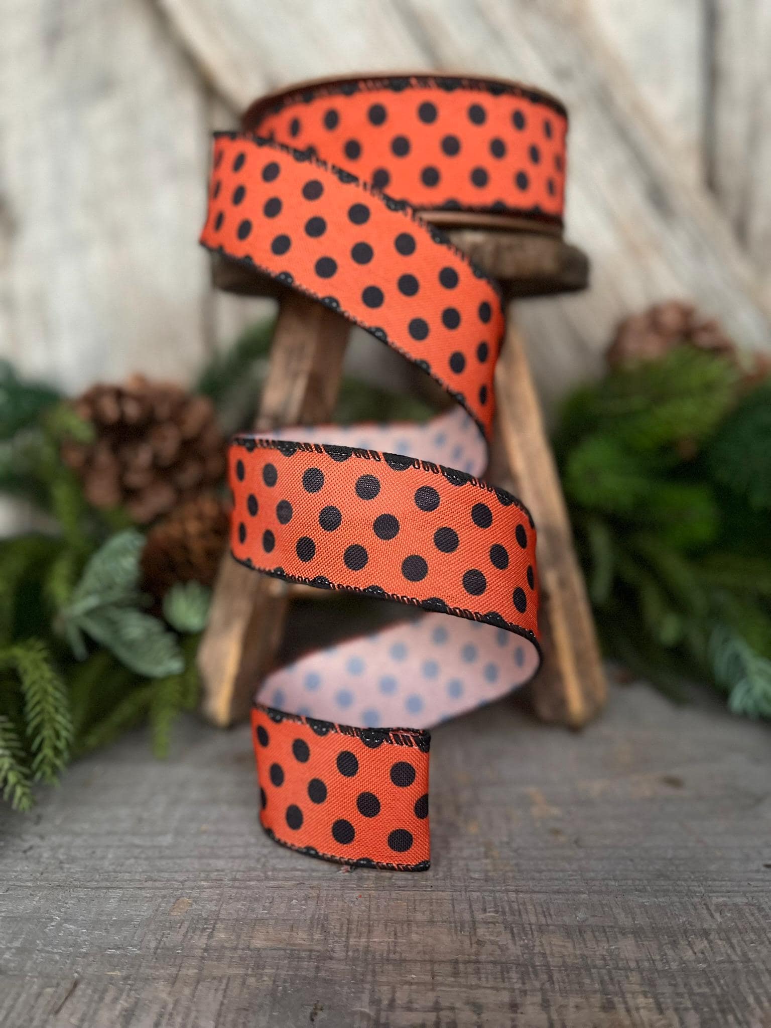 1.5" Orange Black Polka Dot Ribbon, Halloween RIbbon, Wired Ribbon, Orange RIbbon, Orange BLack Dot Ribbon, Halloween Decor