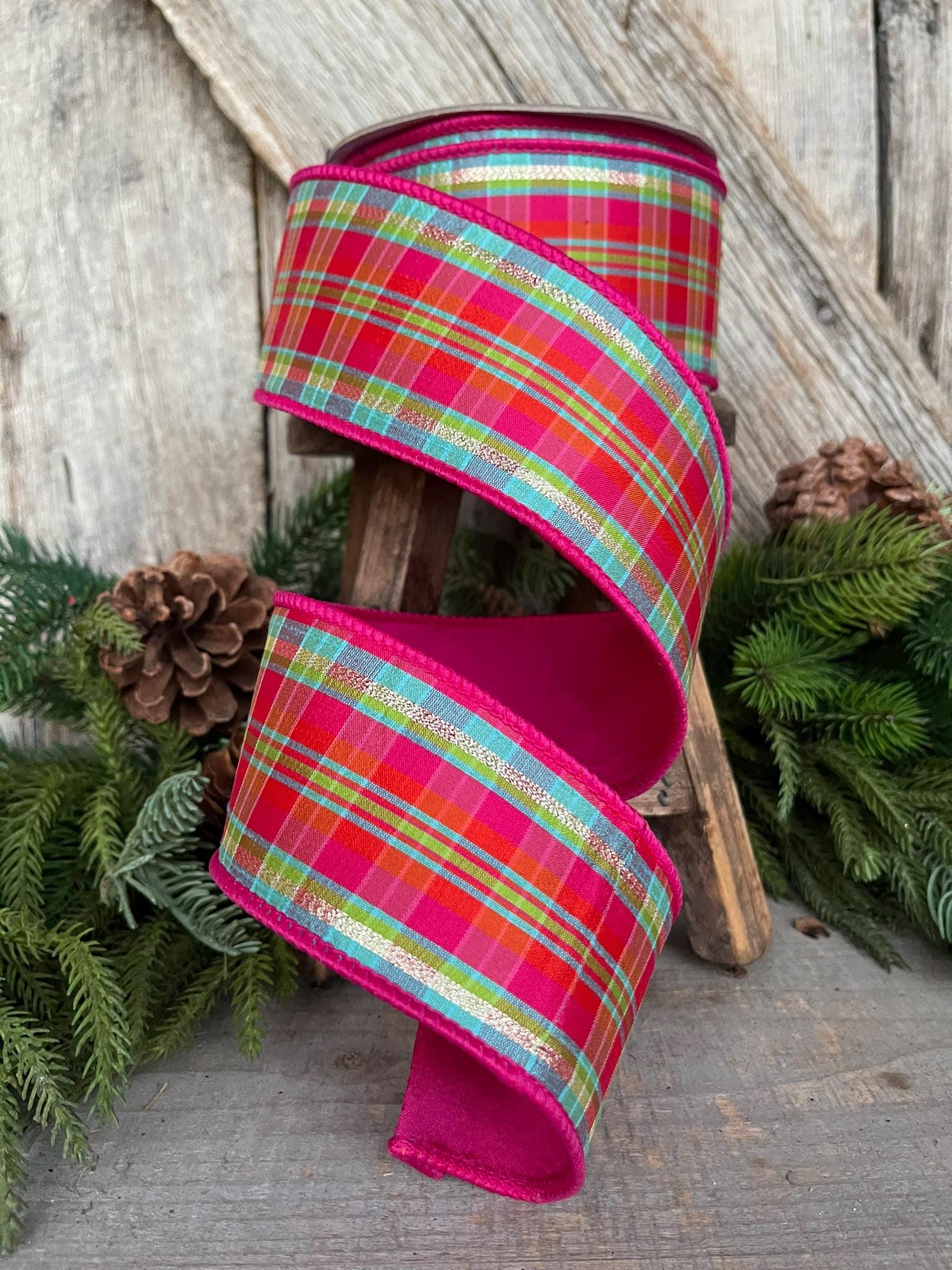 2.5" Hot Pink Plaid, Farrisilk Ribbon