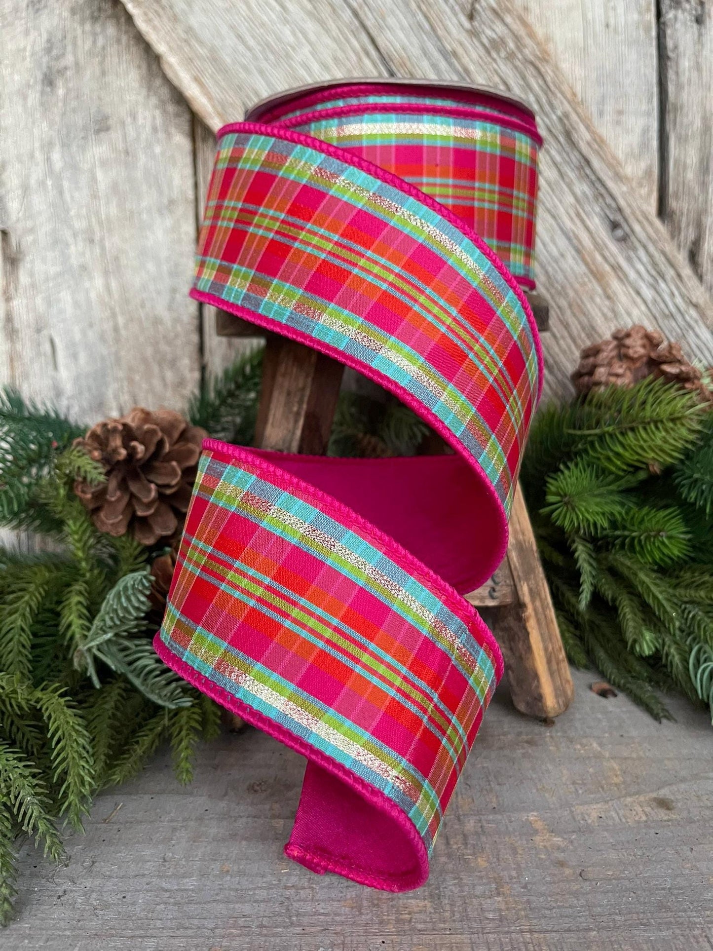 2.5" Hot Pink Plaid, Farrisilk Ribbon