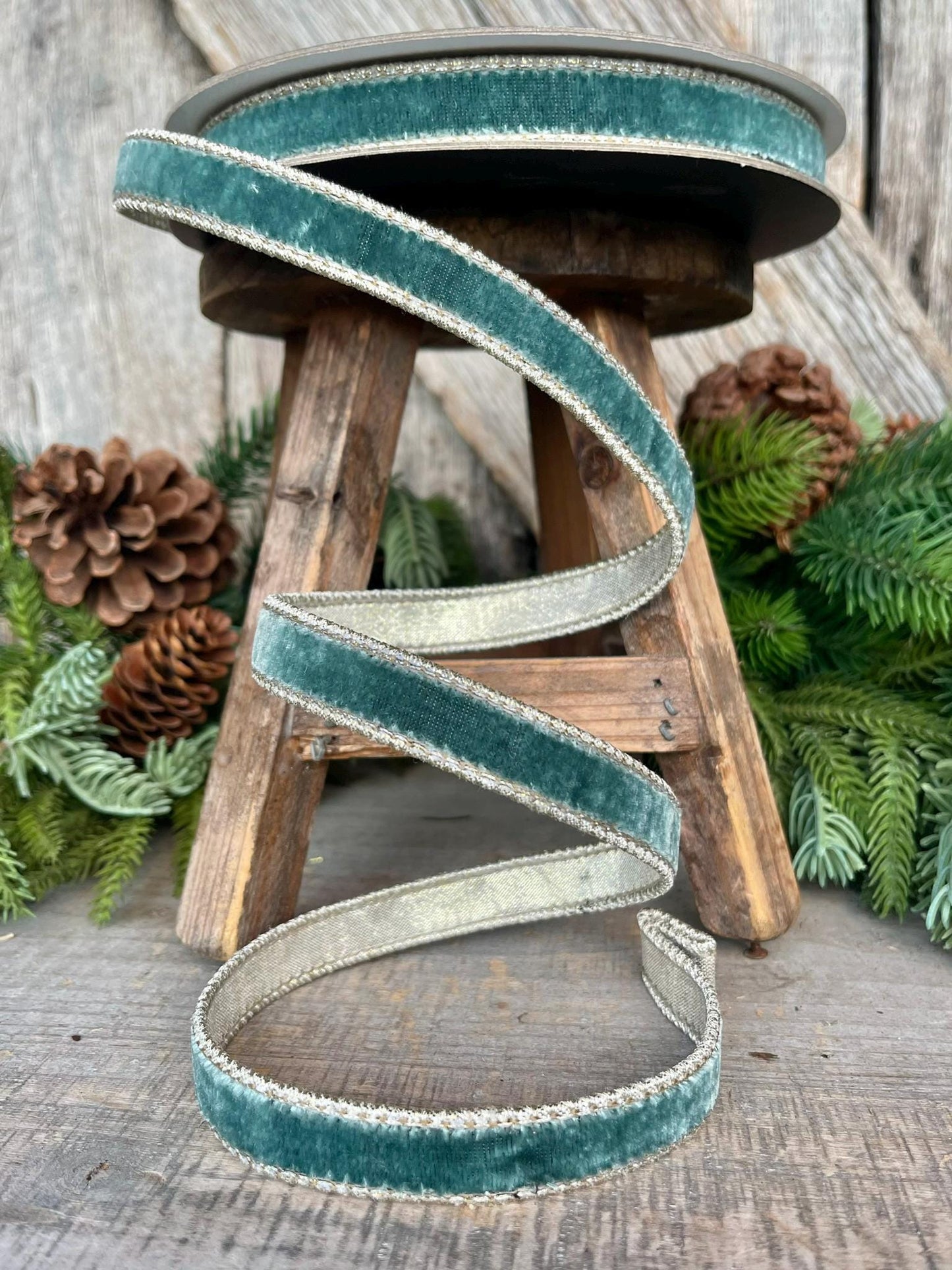 3/4" Celadon Flashy Velvet Ribbon, Farrisilk Ribbon