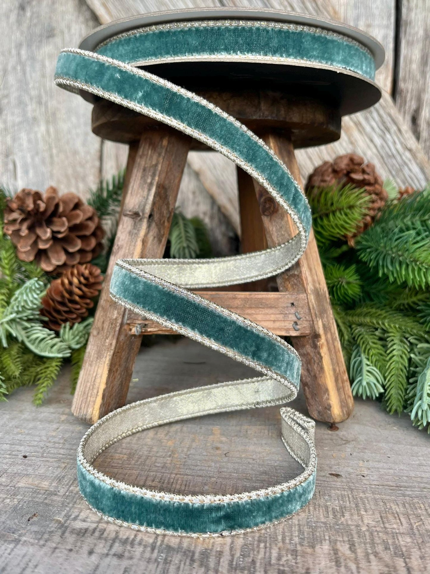 3/4" Celadon Flashy Velvet Ribbon, Farrisilk Ribbon