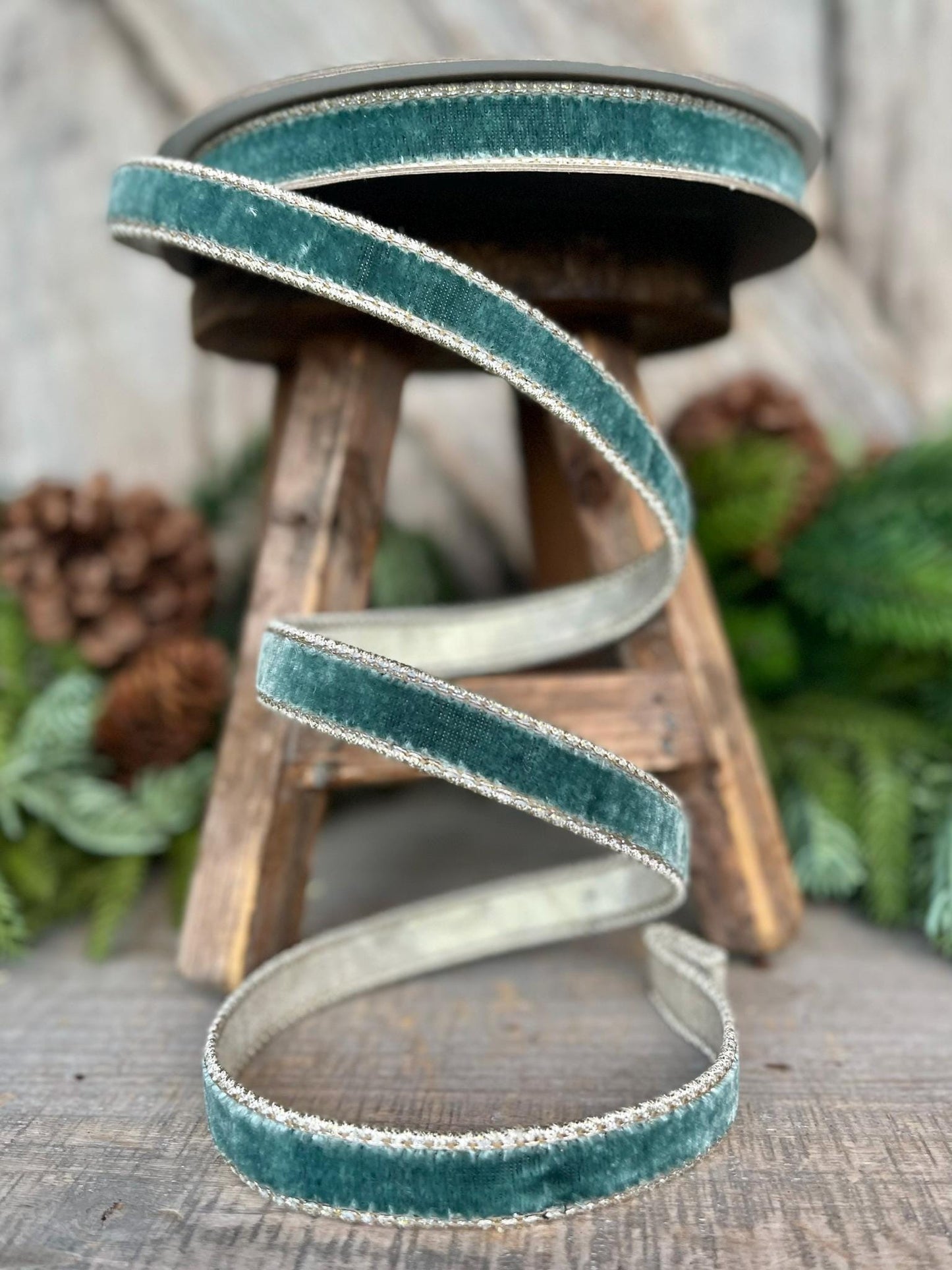 3/4" Celadon Flashy Velvet Ribbon, Farrisilk Ribbon