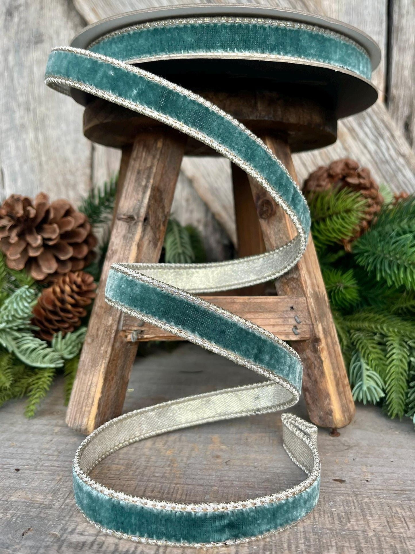 3/4" Celadon Flashy Velvet Ribbon, Farrisilk Ribbon