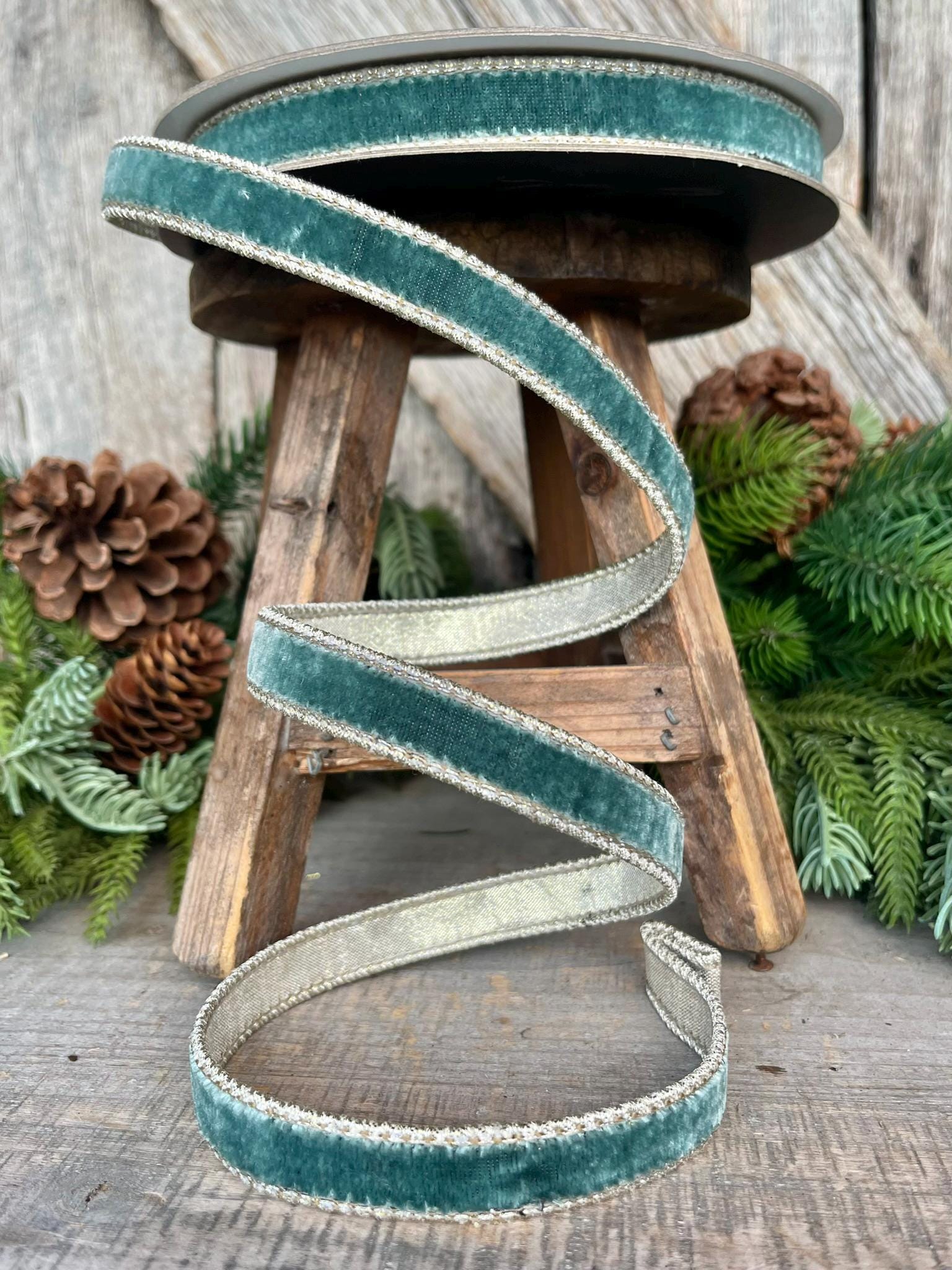 3/4" Celadon Flashy Velvet Ribbon, Farrisilk Ribbon