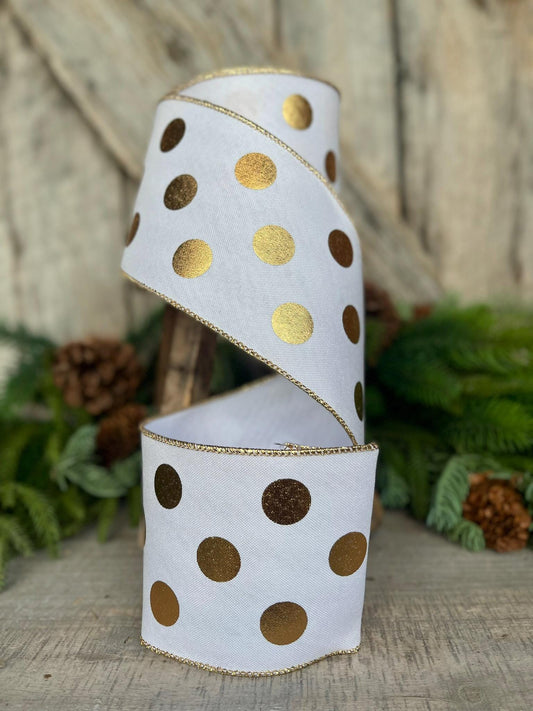 4" Gold Polka Dot Ribbon, Christmas tree ribbon