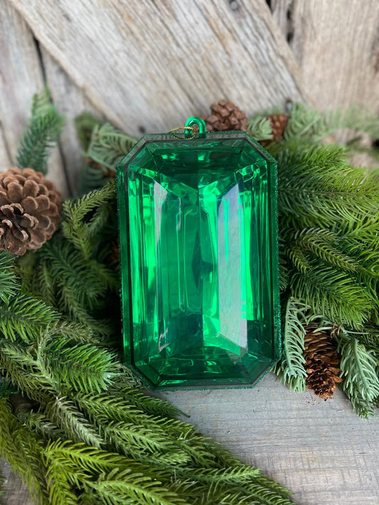 Green Emerald Cut Jewel Ornaments, Farrisilk Jewel Ornament