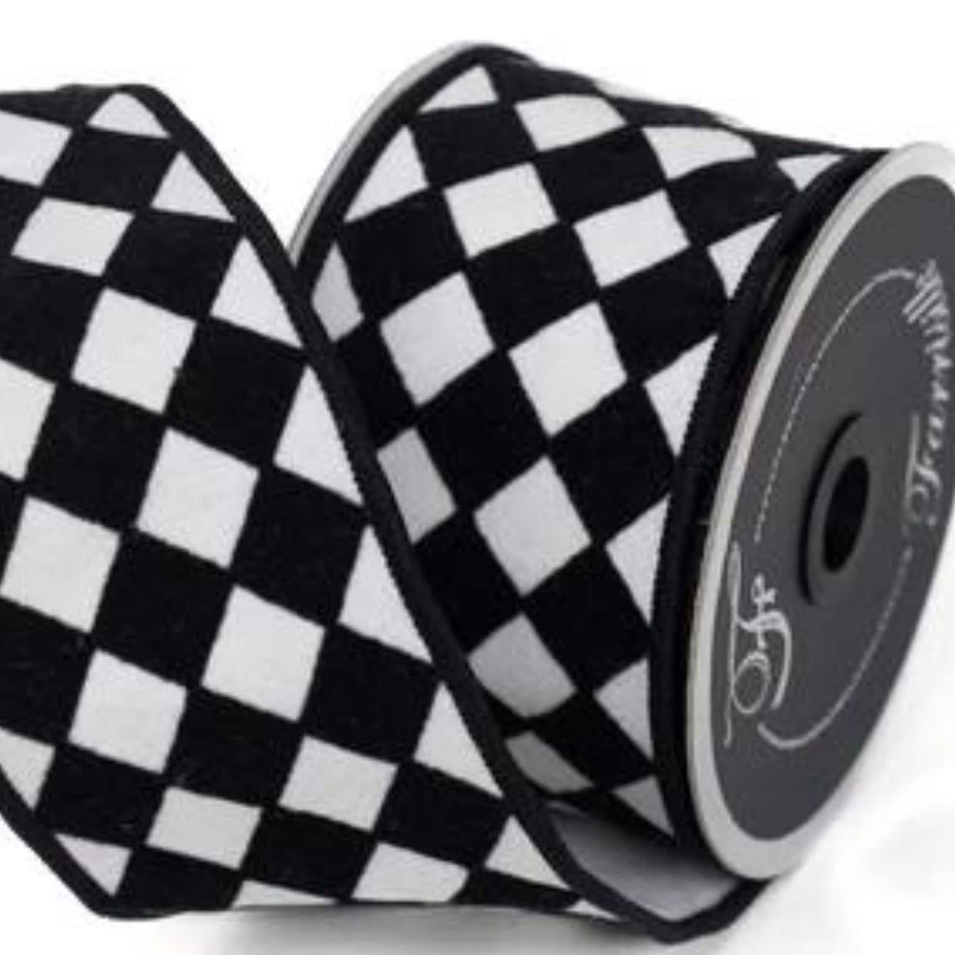 2.5" Black and White Retro Harlequin Ribbon, Farrisilk Ribbon