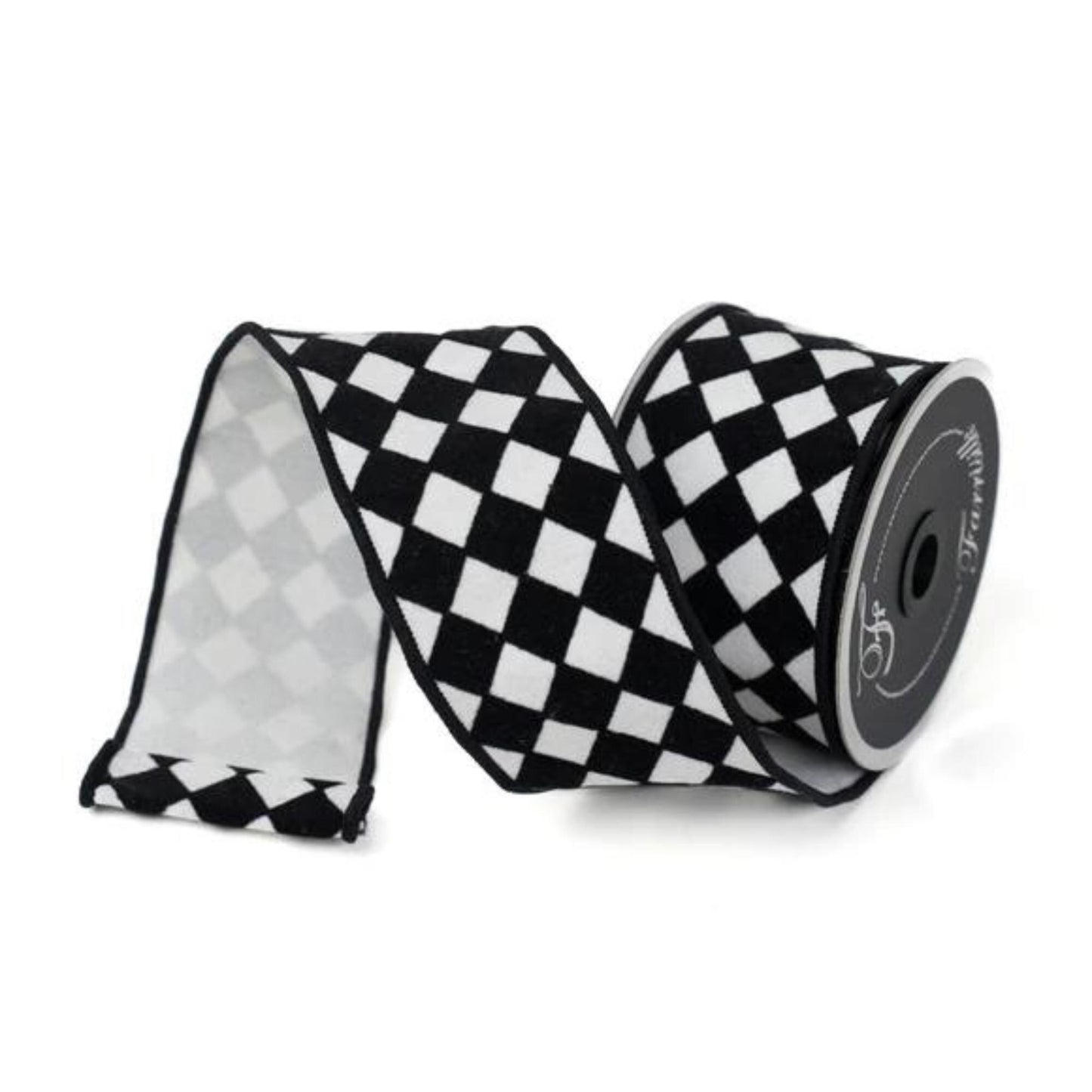 2.5" Black and White Retro Harlequin Ribbon, Farrisilk Ribbon