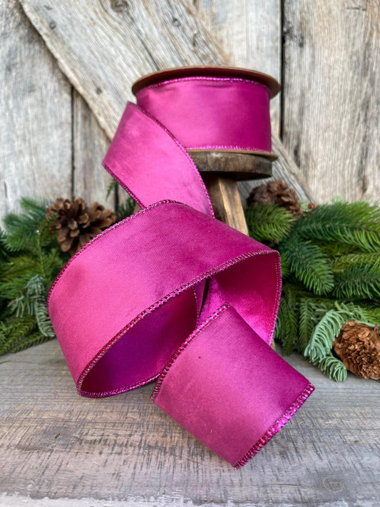 2.5" Hot Pink Velvet Ribbon, Wired Ribbon, Christmas Ribbon, Pink Christmas Velvet, Christmas Tree Ribbon, Pink Ribbon