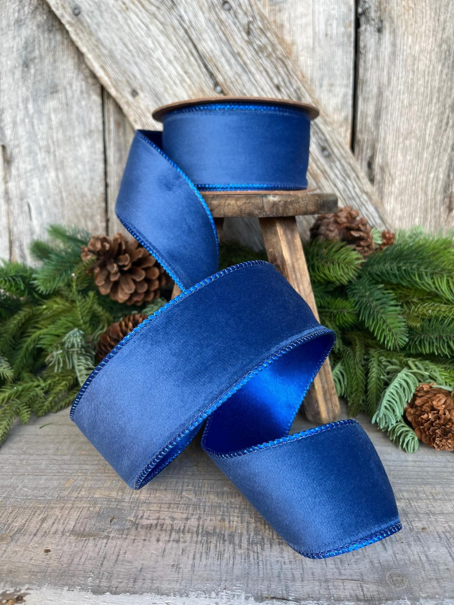 2.5" Blue Velvet Ribbon, Wired Ribbon