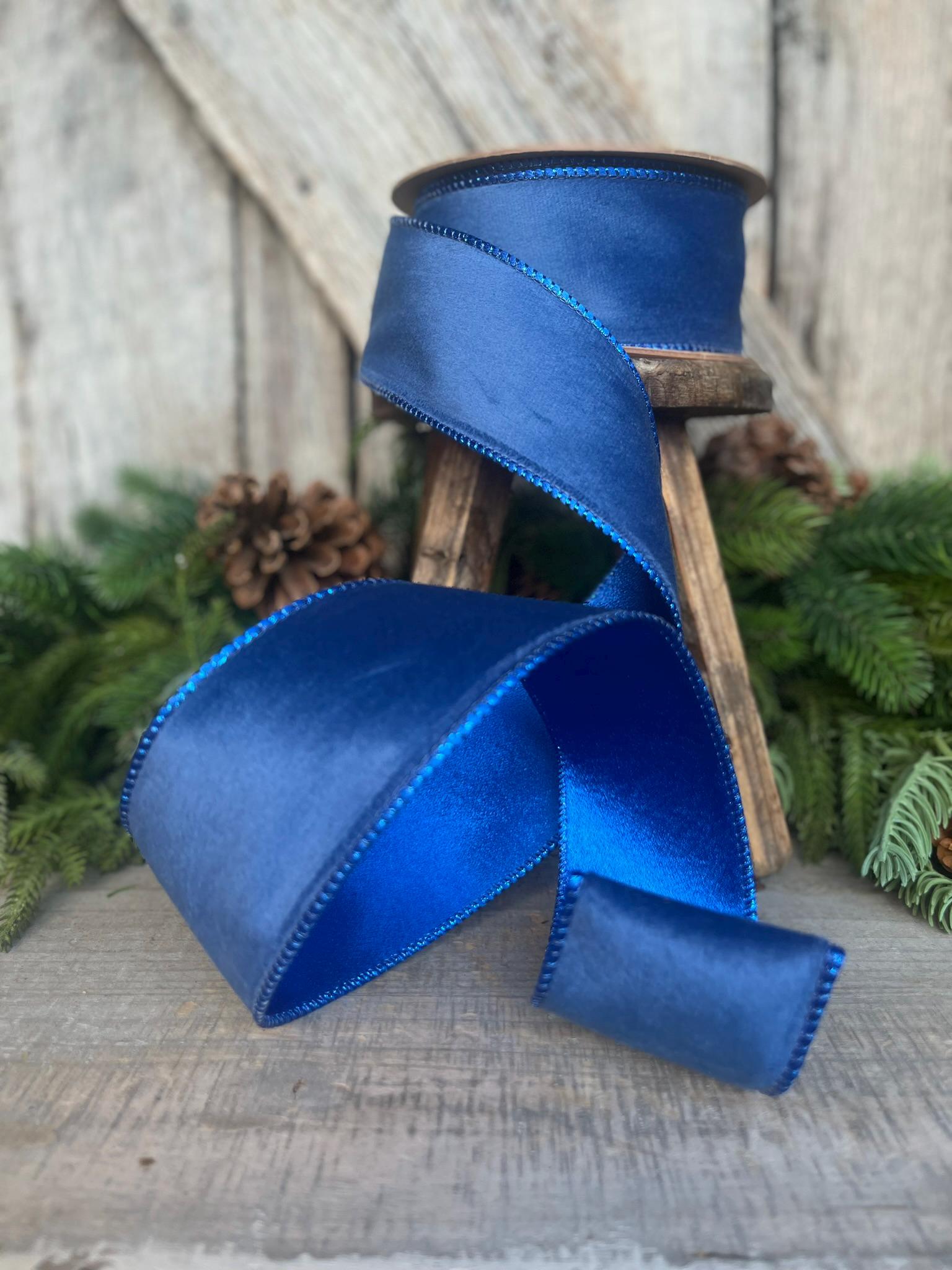 2.5" Blue Velvet Ribbon, Wired Ribbon