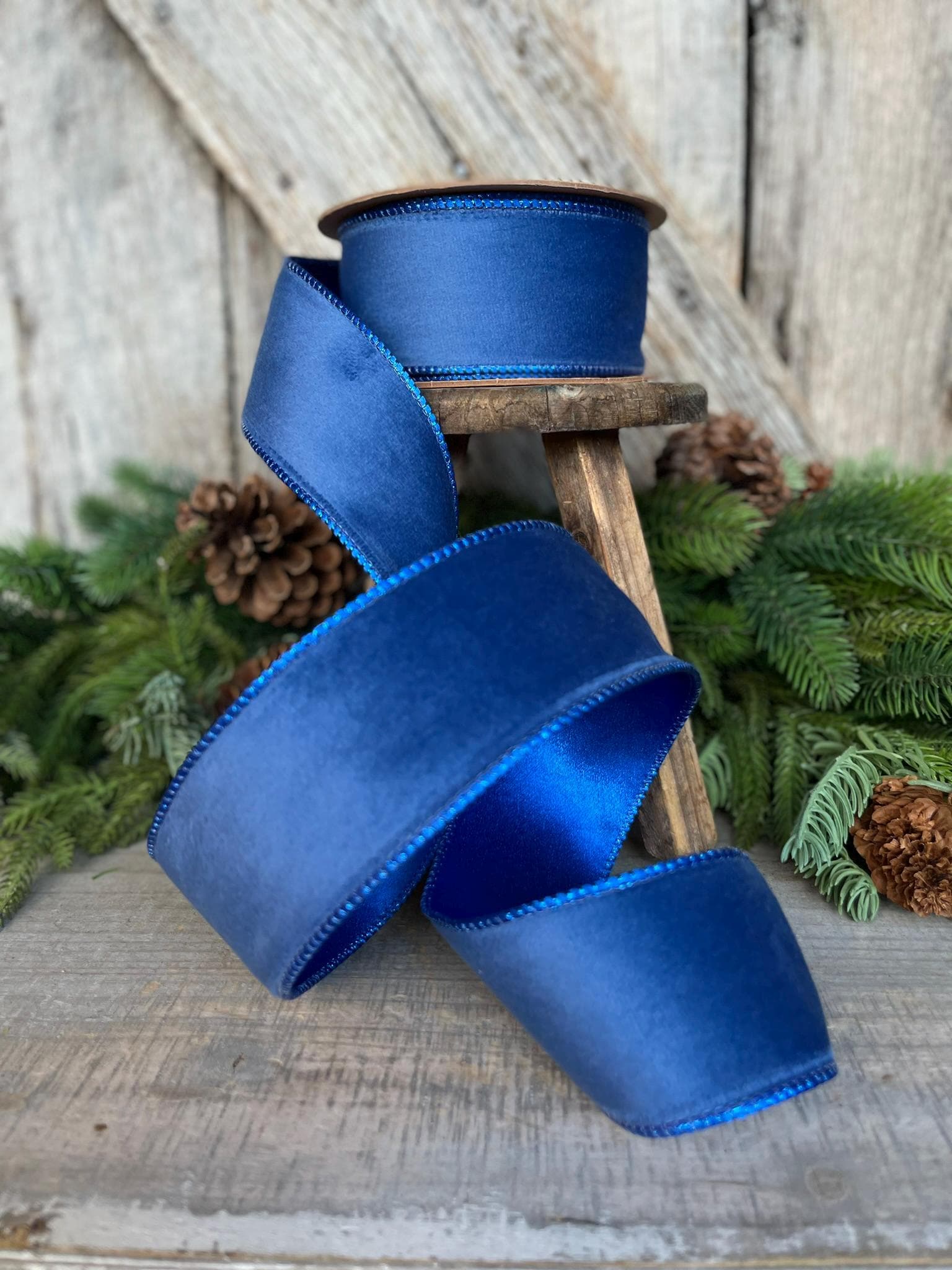 2.5" Blue Velvet Ribbon, Wired Ribbon