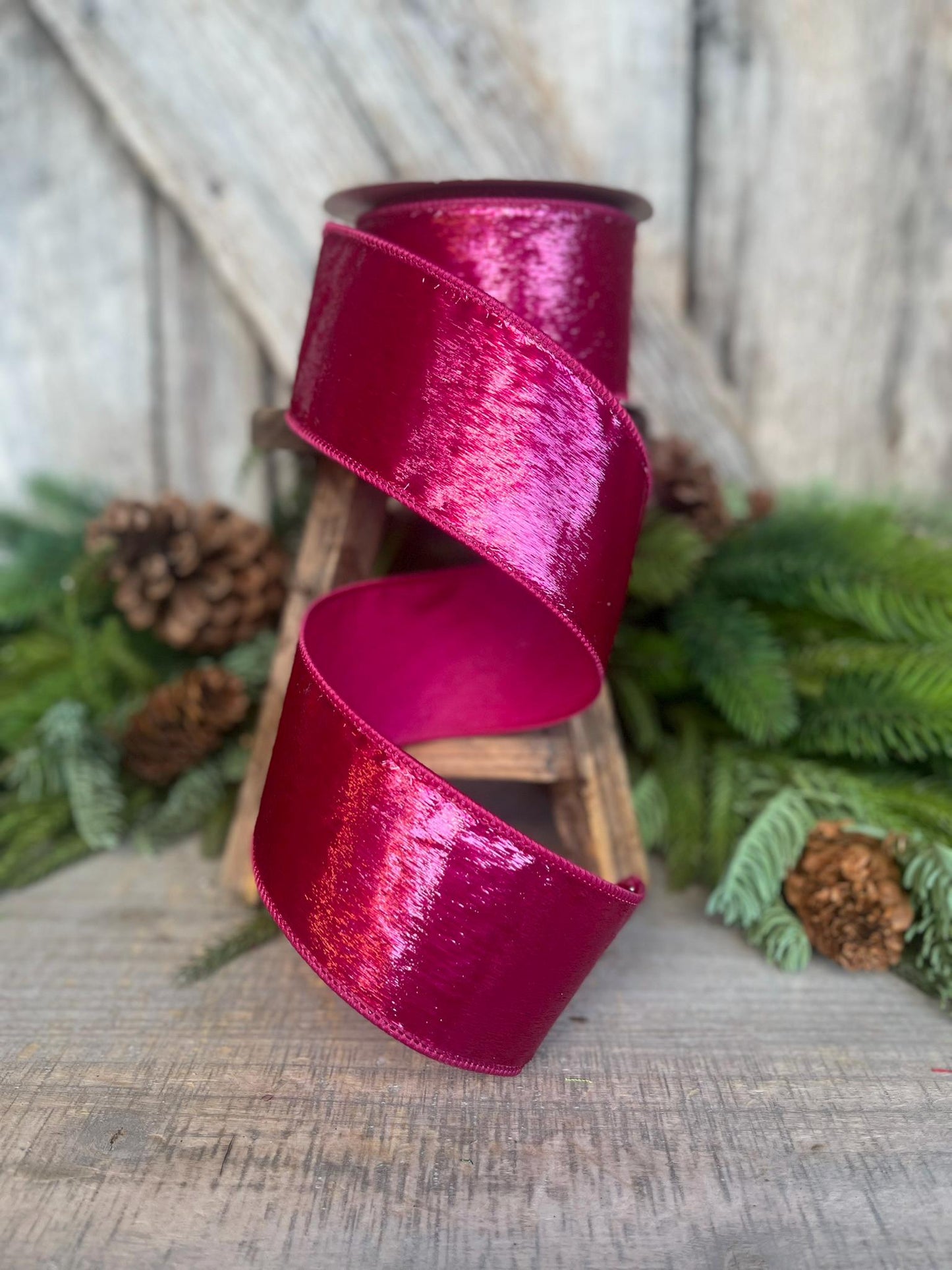 2.5" Hot Pink Tinsel Sheen Ribbon, Farrisilk Ribbon, Wired RIbbon, Christmas Ribbon, Hot Pink Ribbon, Pink Christmas Tree, RS022-08