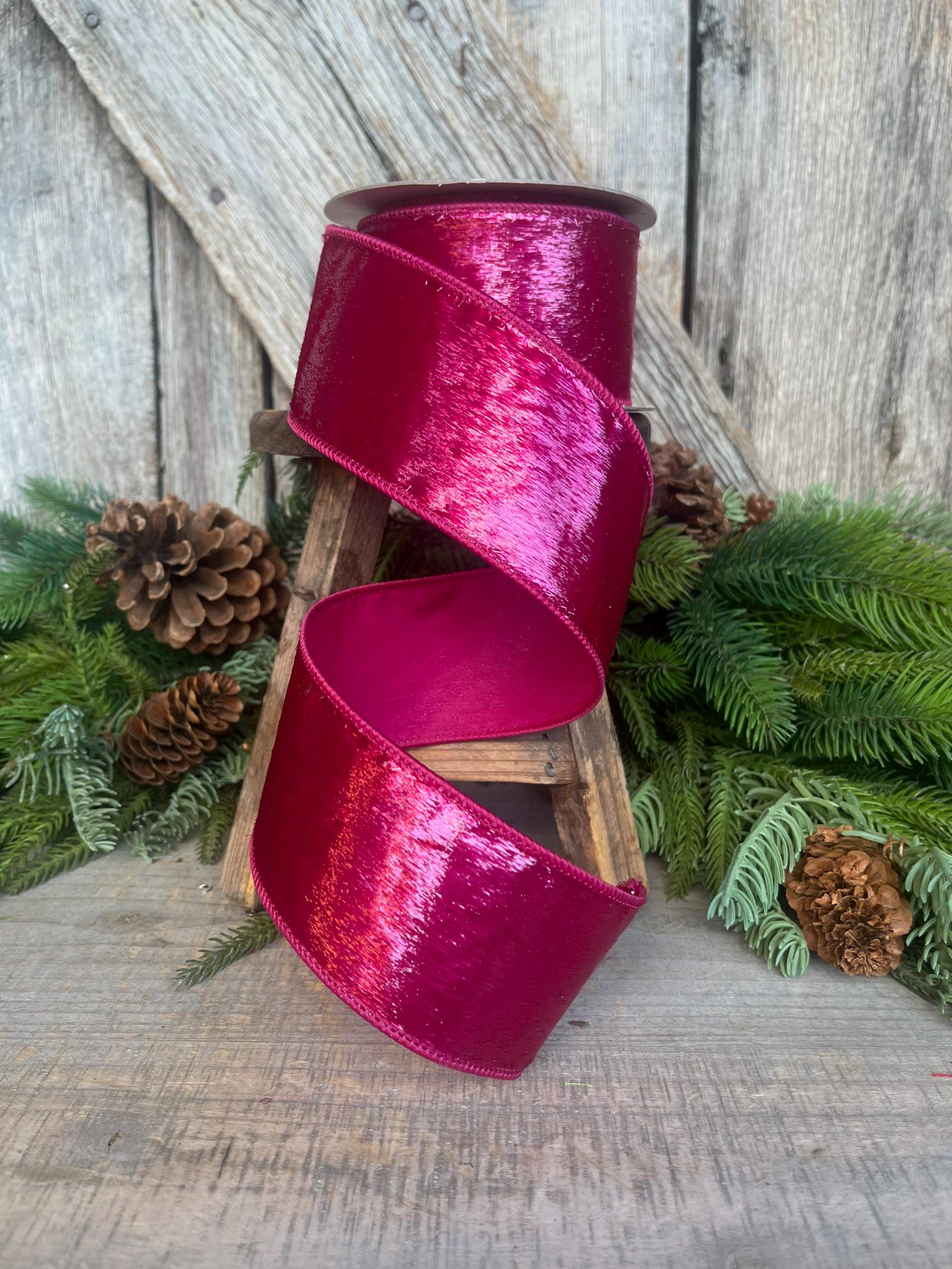 2.5" Hot Pink Tinsel Sheen Ribbon, Farrisilk Ribbon, Wired RIbbon, Christmas Ribbon, Hot Pink Ribbon, Pink Christmas Tree, RS022-08