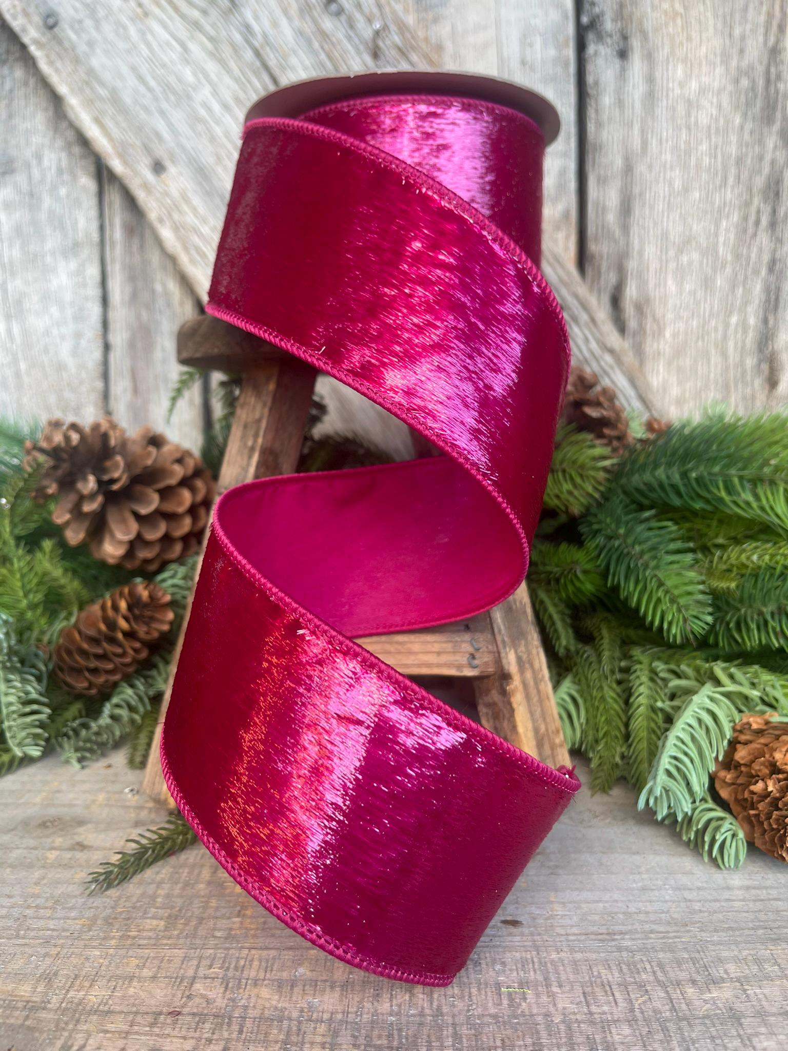 2.5" Hot Pink Tinsel Sheen Ribbon, Farrisilk Ribbon, Wired RIbbon, Christmas Ribbon, Hot Pink Ribbon, Pink Christmas Tree, RS022-08