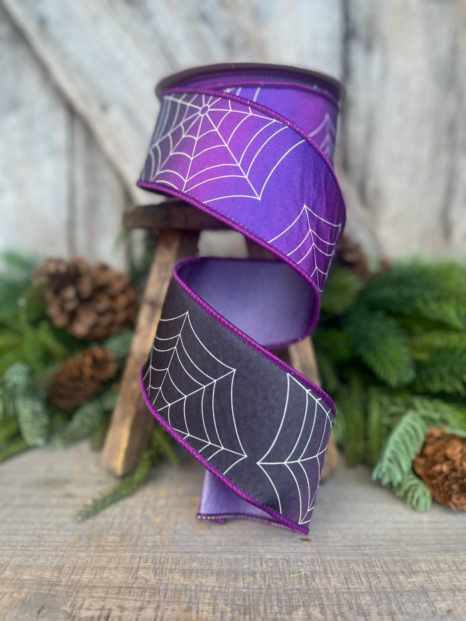 2.5" Purple Spider Web Ribbon, Farrisilk Ribbon, Halloween RIbbon, Halloween Decor, Designer Ribbon, Purple Halloween Ribbon