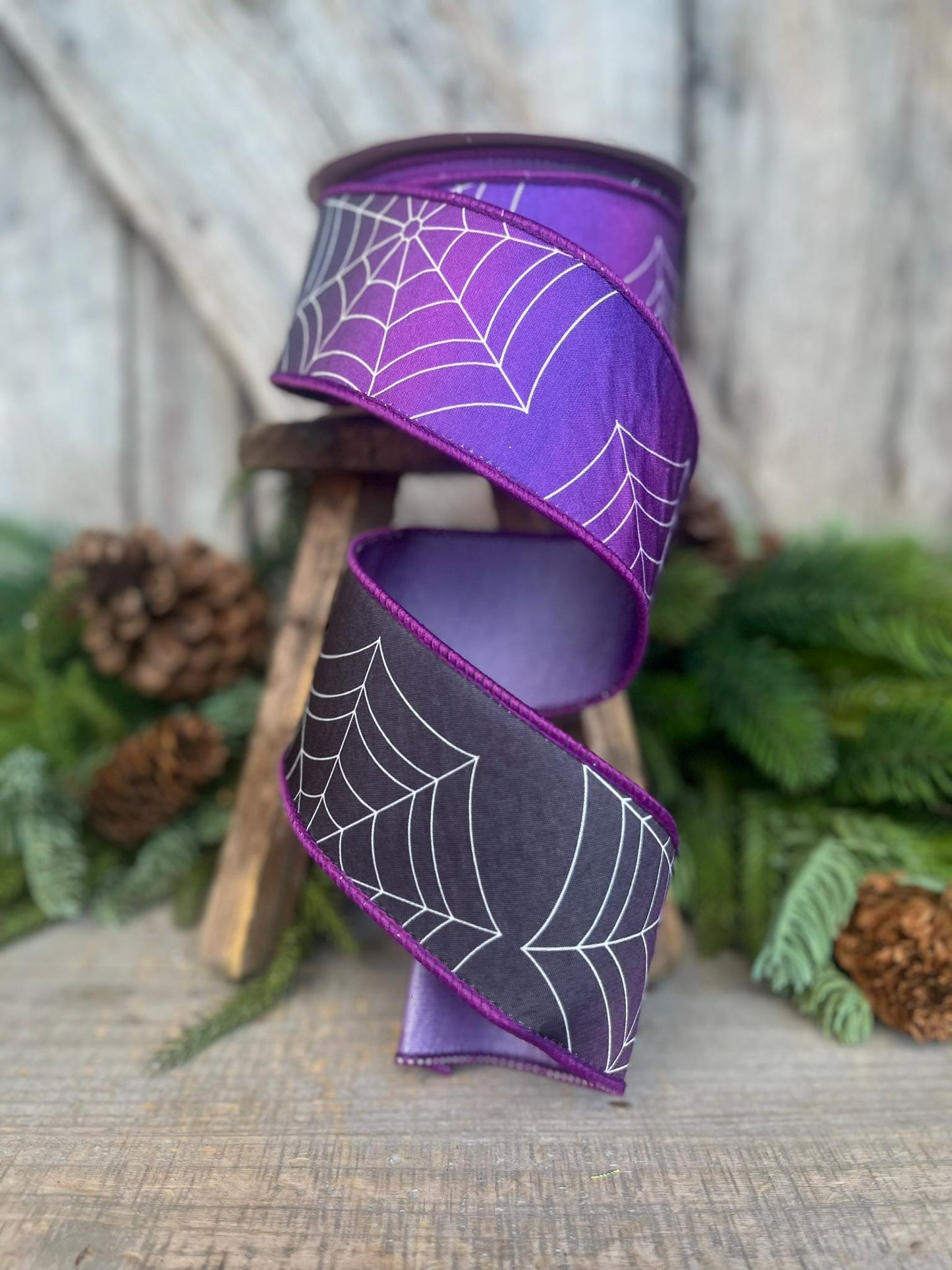 2.5" Purple Spider Web Ribbon, Farrisilk Ribbon, Halloween RIbbon, Halloween Decor, Designer Ribbon, Purple Halloween Ribbon