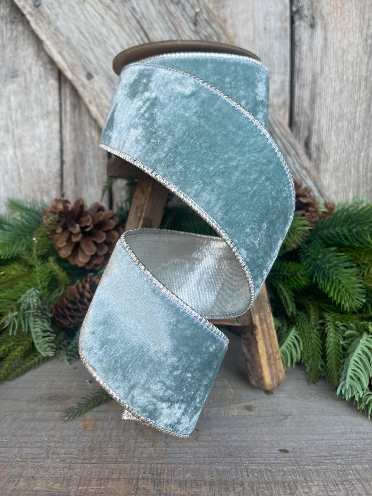 2.5" Aqua Celadon Velvet, Christmas Velvet