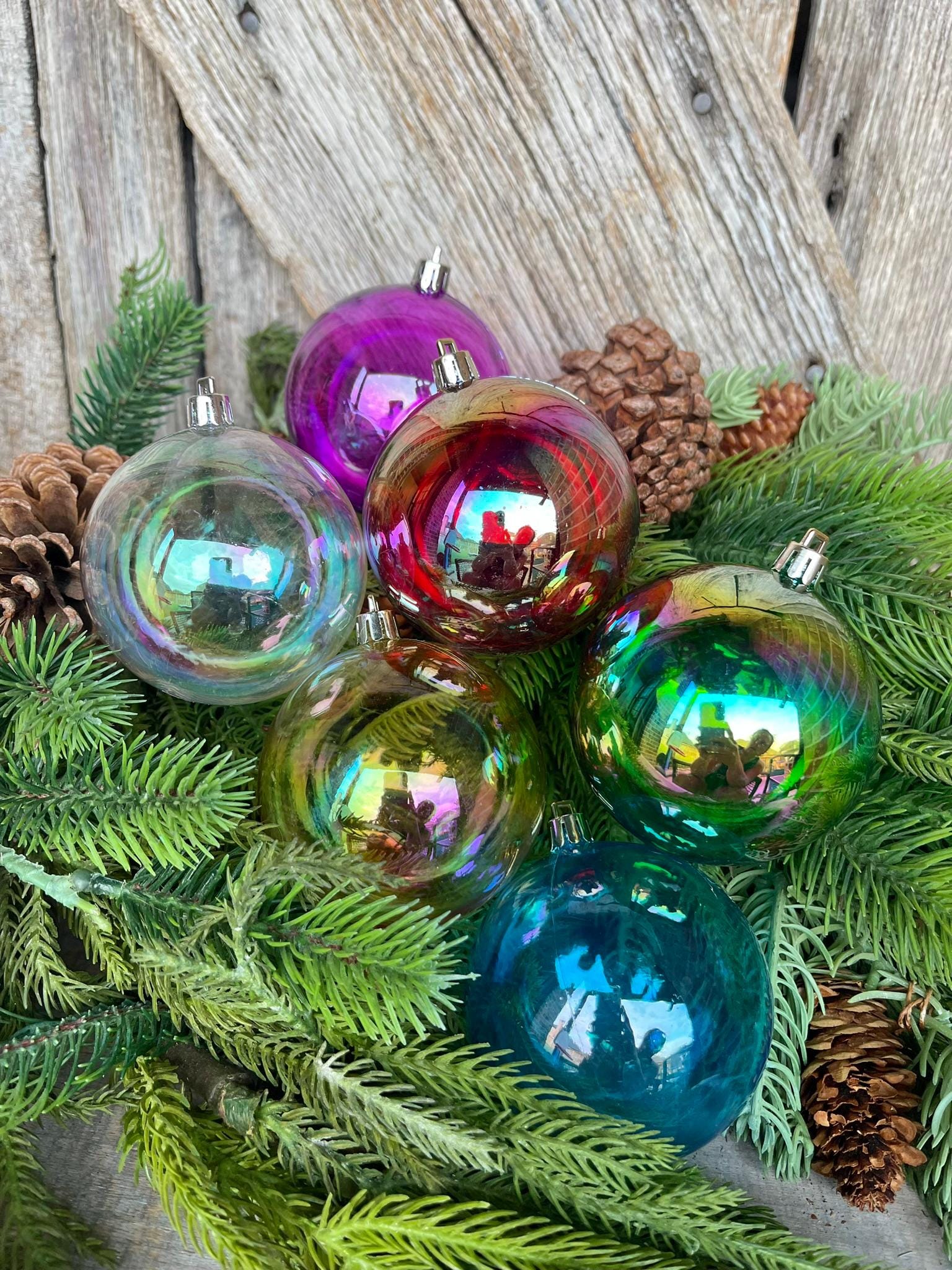 80MM Shatterproof Multicolor Iridescent Ball Ornaments, Set of 6 Ornaments, Iridescent Ornaments, Shatterproof Ornaments, Rainbow Ornaments