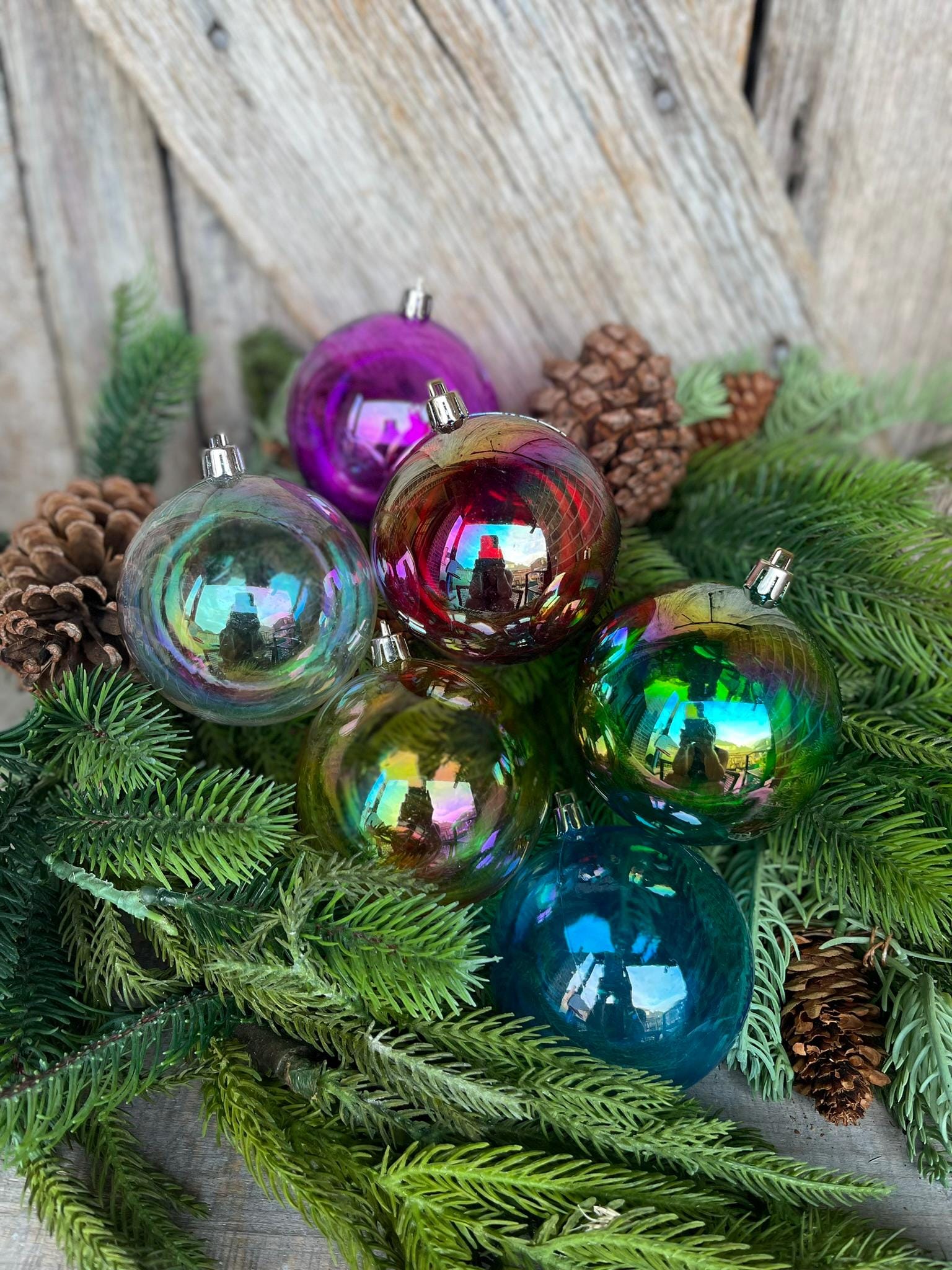 80MM Shatterproof Multicolor Iridescent Ball Ornaments, Set of 6 Ornaments, Iridescent Ornaments, Shatterproof Ornaments, Rainbow Ornaments