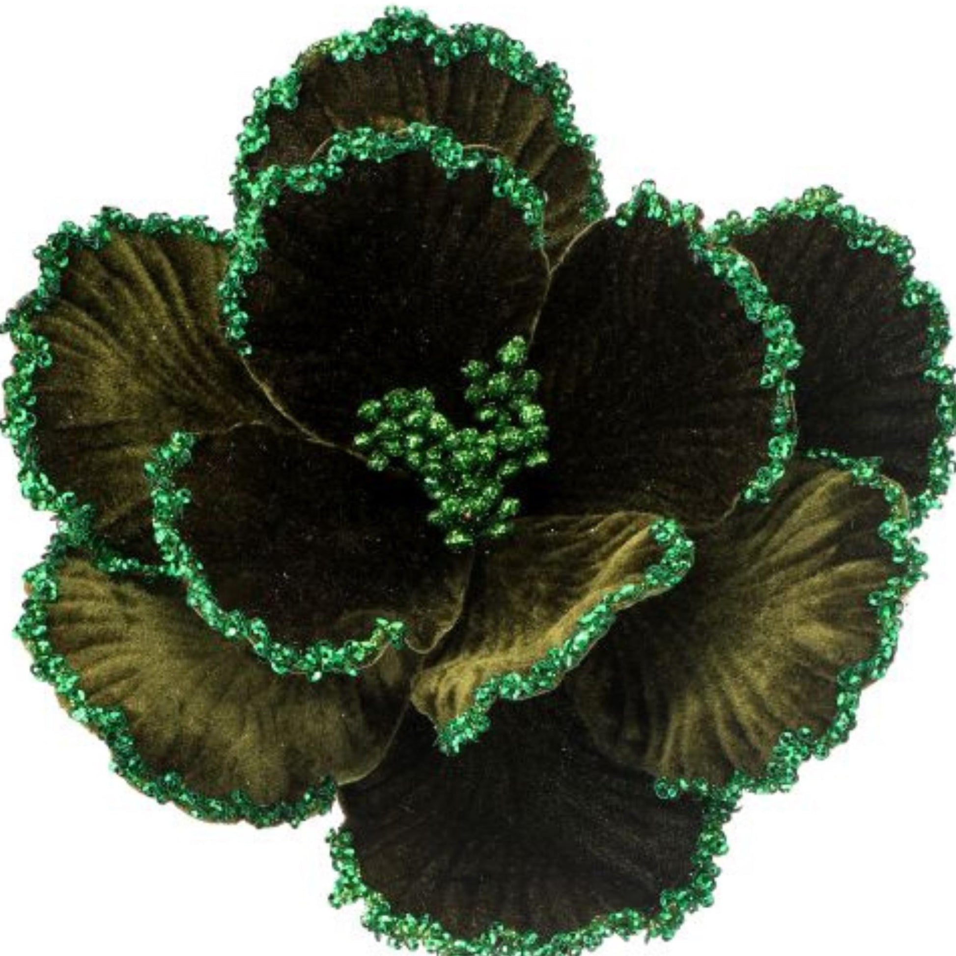 24" Emerald Magnolia, Sequin Border Magnolia, Christmas Magnolia Stem, Christmas Magnolia, Emerald Green Poinsettia, Christmas Tree Decor