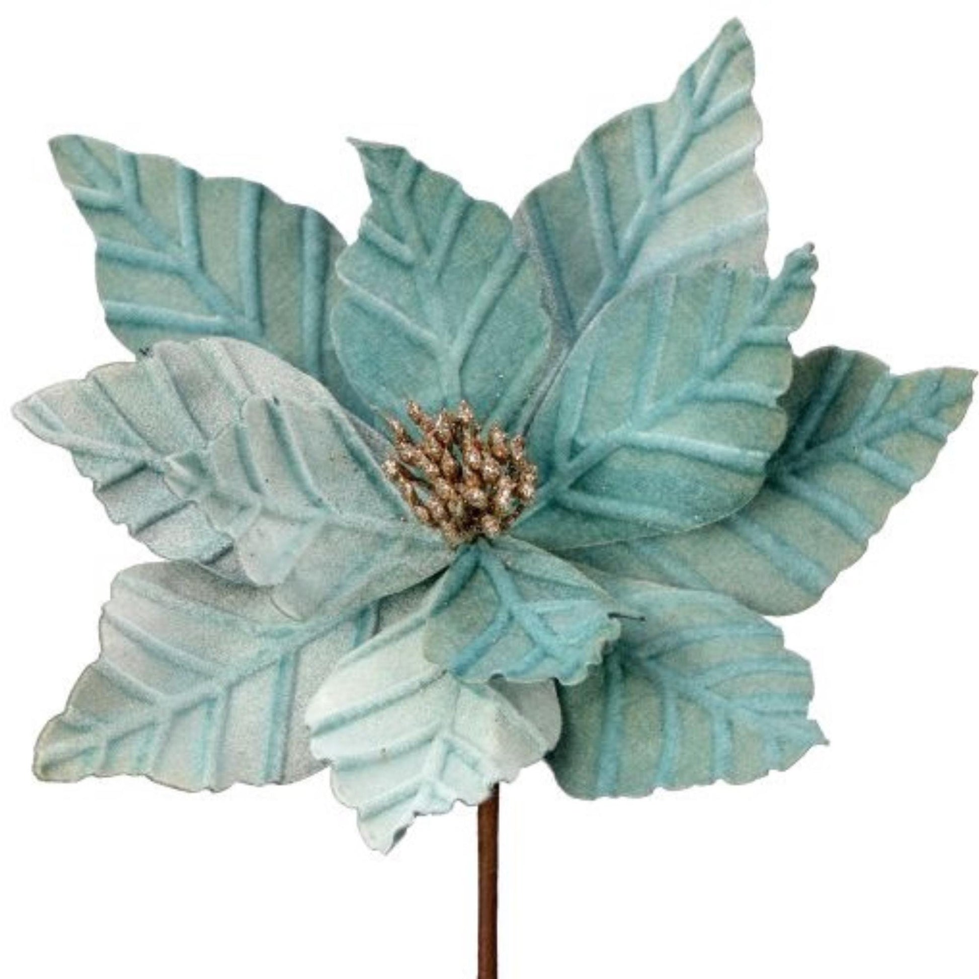 24" Aqua Blue Velvet Poinsettia Stem, Christmas Tree Poinsettia, Aqua Blue Holiday Decor, Teal Poinsettia