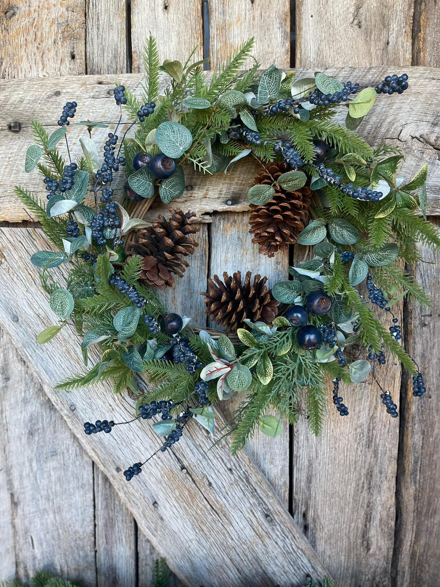 22" Christmas Wreath, Blueberry Eucalyptus Wreath