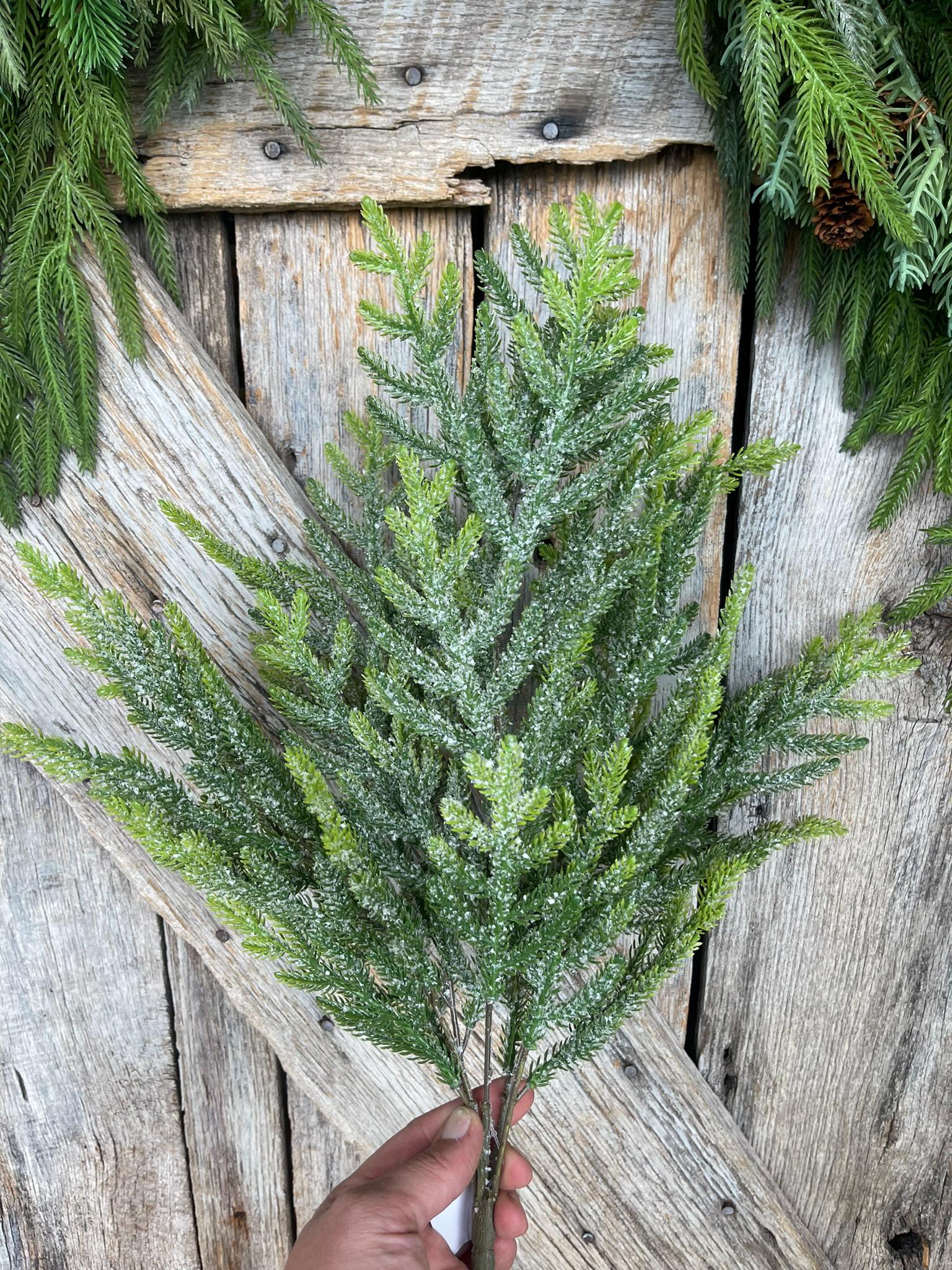 21" Norfolk Iced Pine Spray, Real Touch Norfold Pine, Artificial Pine Spray, Christmas Greenery, Pine Spray, Artificial Greenery, 84361