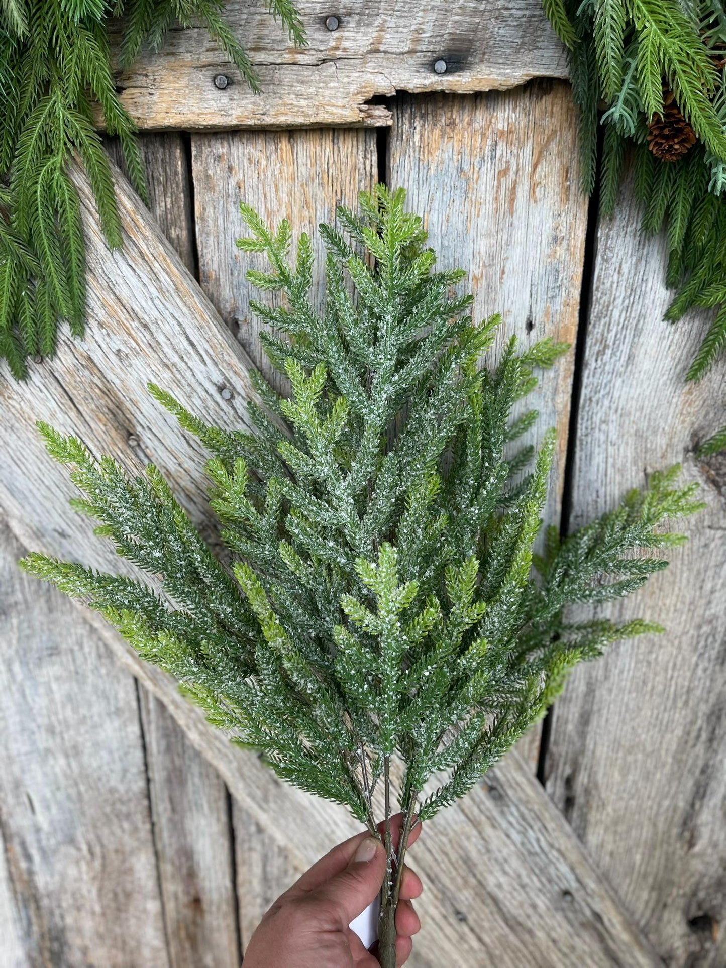 21" Norfolk Iced Pine Spray, Real Touch Norfold Pine, Artificial Pine Spray, Christmas Greenery, Pine Spray, Artificial Greenery, 84361